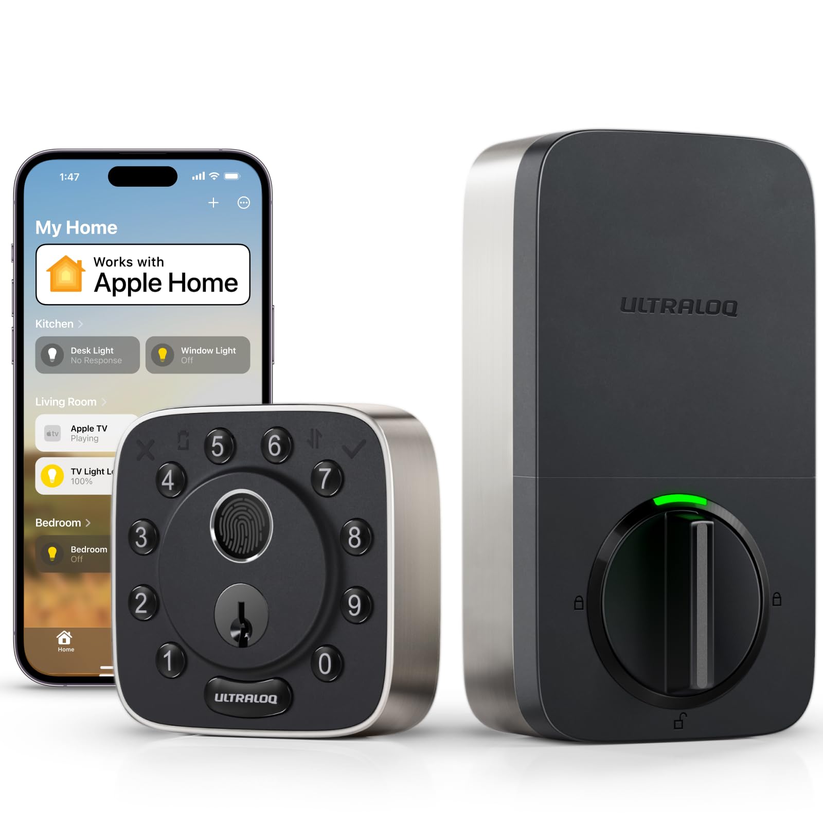 ULTRALOQ Bolt Fingerprint WiFi Smart Lock, Works with Apple Home, Siri, Alexa, 8-in-1 Keyless Entry with Fingerprint ID, App Remote Control, Keypad Deadbolt, BHMA Cert., Easy Install, 10 Mo. Battery Homekit+WiFi Black with Satin Nickel
