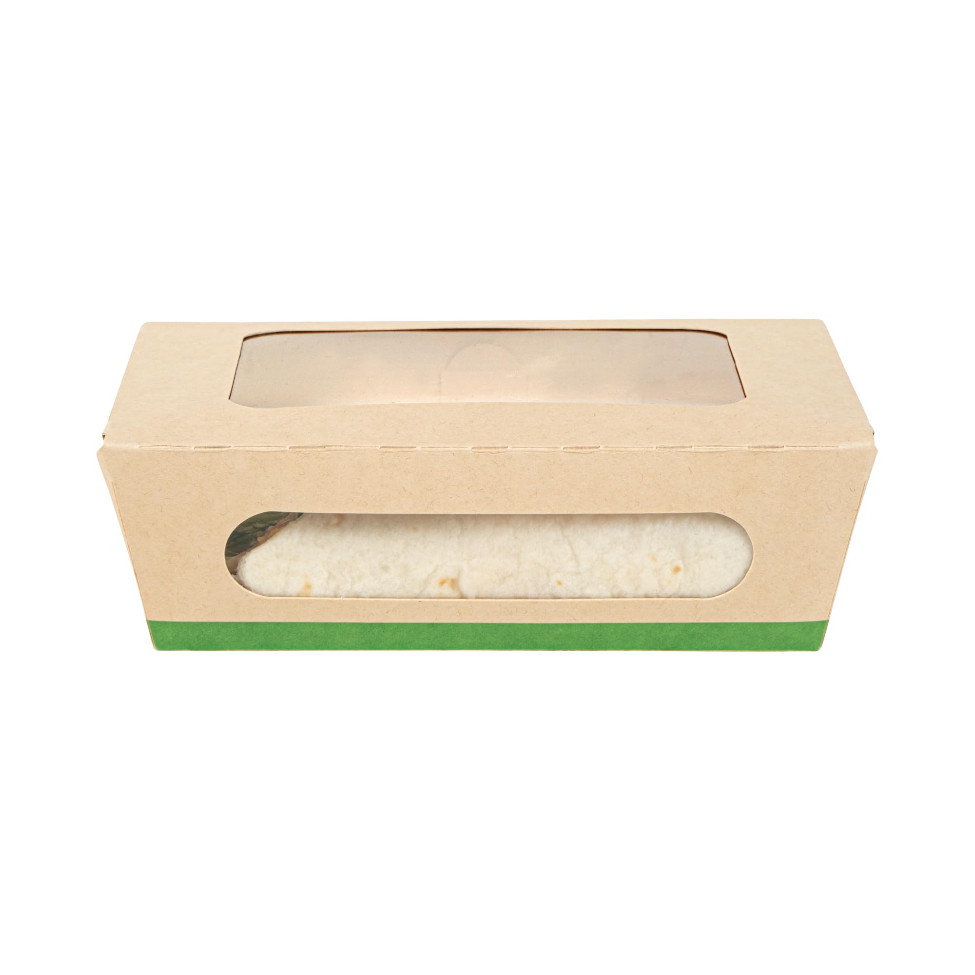 Restaurantware - Cajas de papel resistentes de 28 onzas, 50 recipientes desechables para alimentos, con forro de ácido poliláctico, dos ventanas transparentes de ácido poliláctico, contenedores de