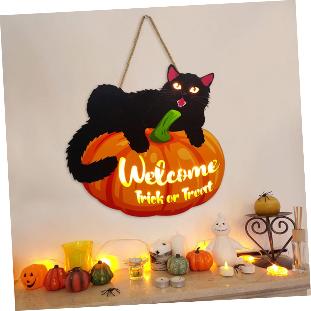 Ciieeo 4 Piezas cartel de madera cartel de puerta colgante letreros de porche de halloween happy halloween fiesta halloween ornamento emblemas letrero para puerta de entrada adornos