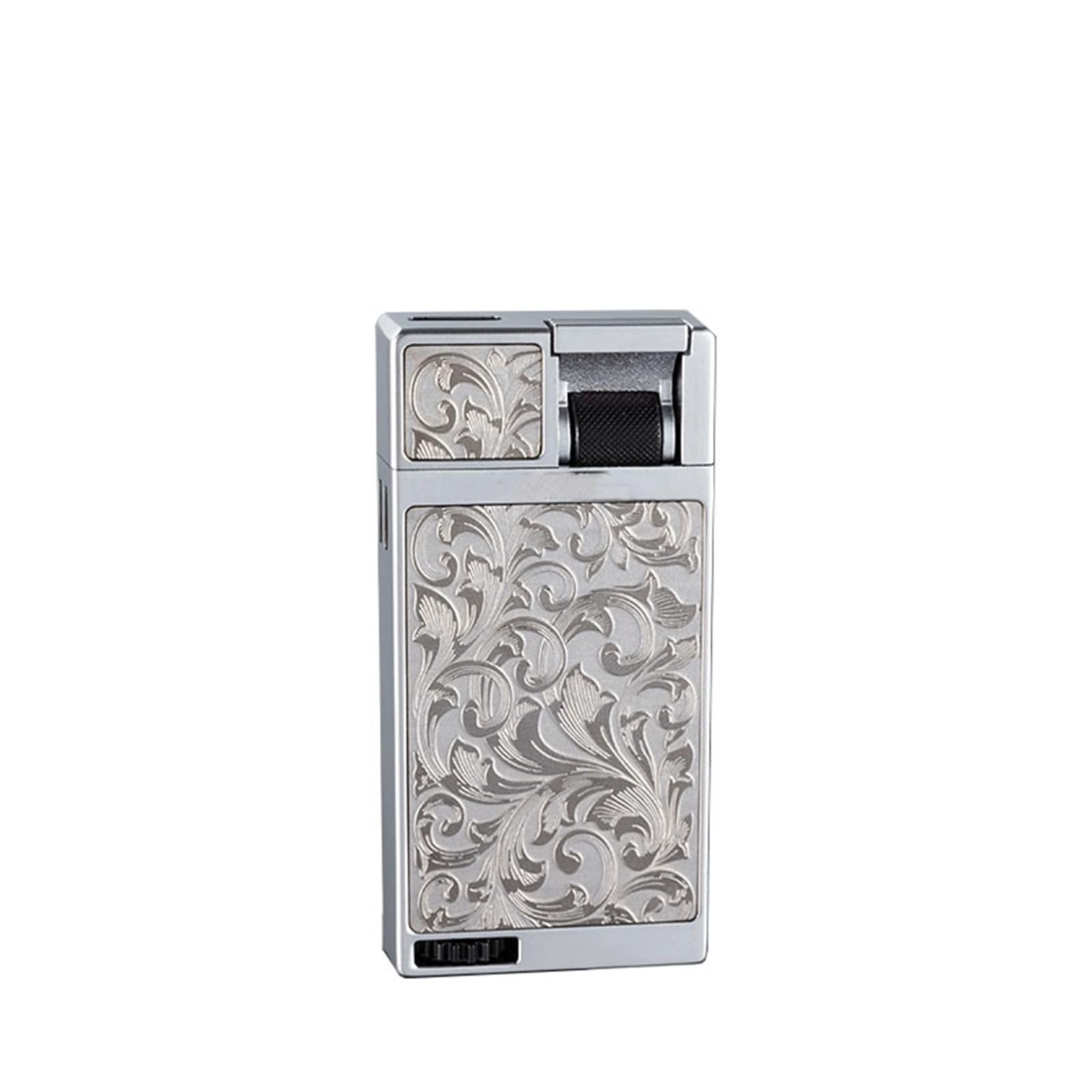 Encendedor plano resistente al viento, tamaño de llama ajustable, tanque de combustible visible, ideal para cigarrillos, fogatas, velas y hogueras
