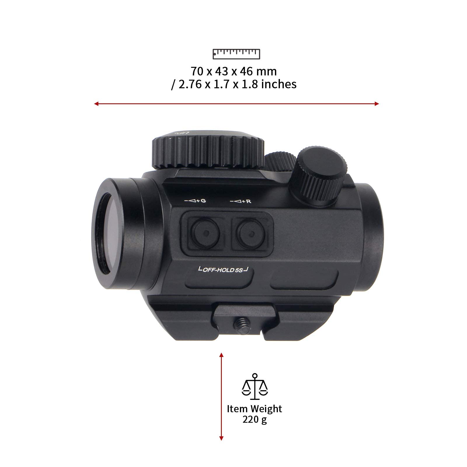 Ottica Portata Red DOT 1 X 25 Punto Rosso/Verde Mirino, Impermeabile e Antiurto 3MOA Tattico 20mm Picatinny Orbital