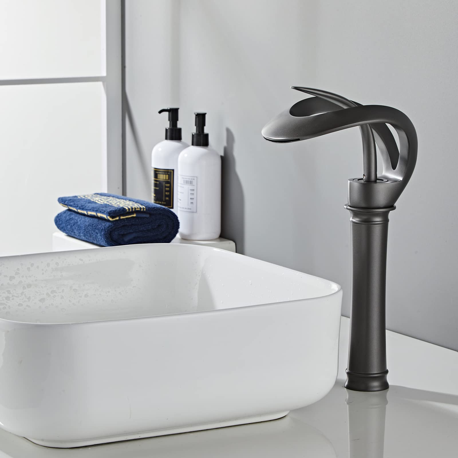 Wascharmatur Bad Mischbatterie Waschbecken Einhebel Waschtischarmatur Wasserfall,Grau,hoch