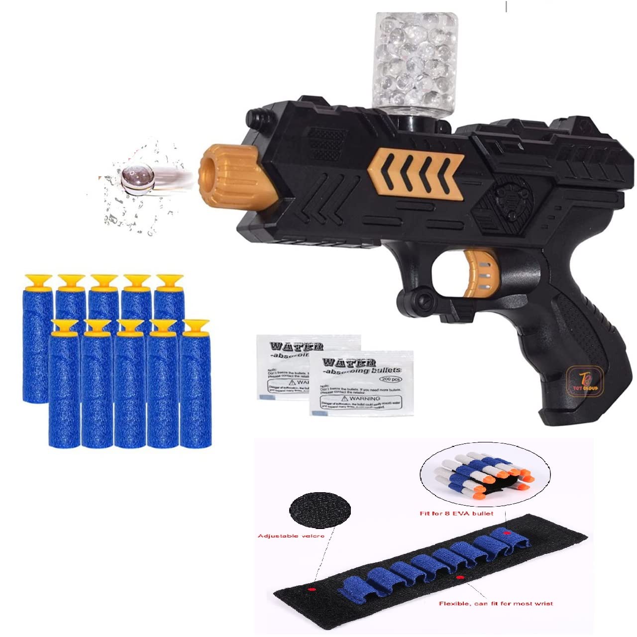Toy Cloud 2 in 1 Blaster Gun Toy with Gel Ball Shots & 10 Soft Foam Dart Bullets & 1 Handstrap for Darts, Safe and Long Range Blaster Gun Toys Guns for Adults