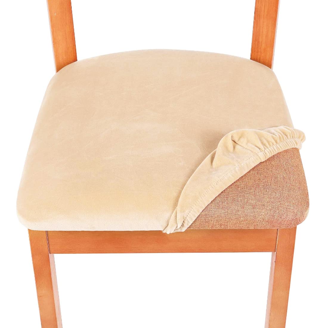 Non-Slip Stretchable Seat Cover Cushion Protectors Office Dining Room Patio Chairs Bar Stools Soft Plain Solid Color Elastic Edge Washable- Tan Brown