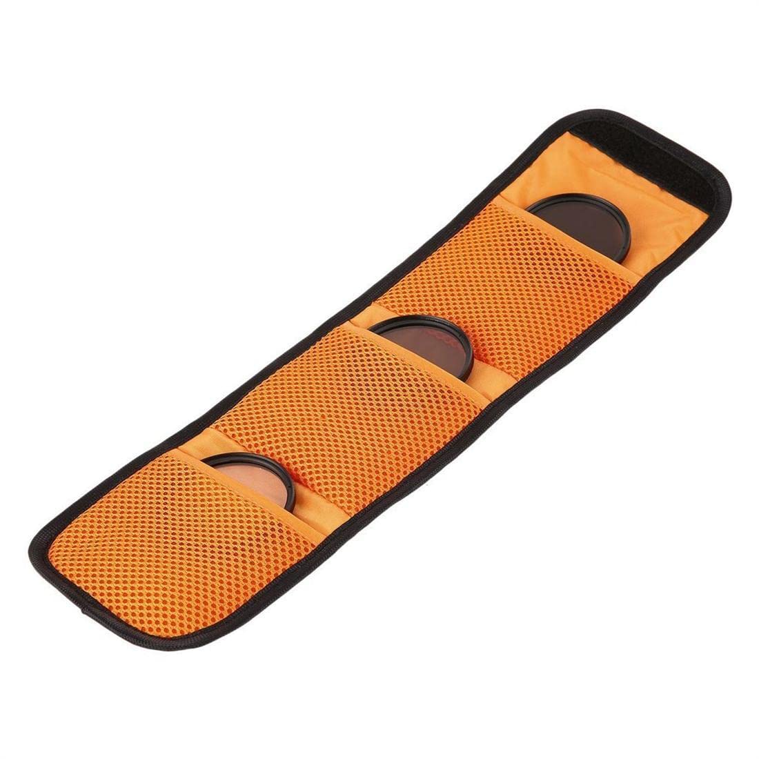 Estuche De 3 Bolsillos Para Filtros De Lente De 25 A 77 Mm | Nailon Resistente, Ligero, Con Forro Naranja Y Cierres De Velcro