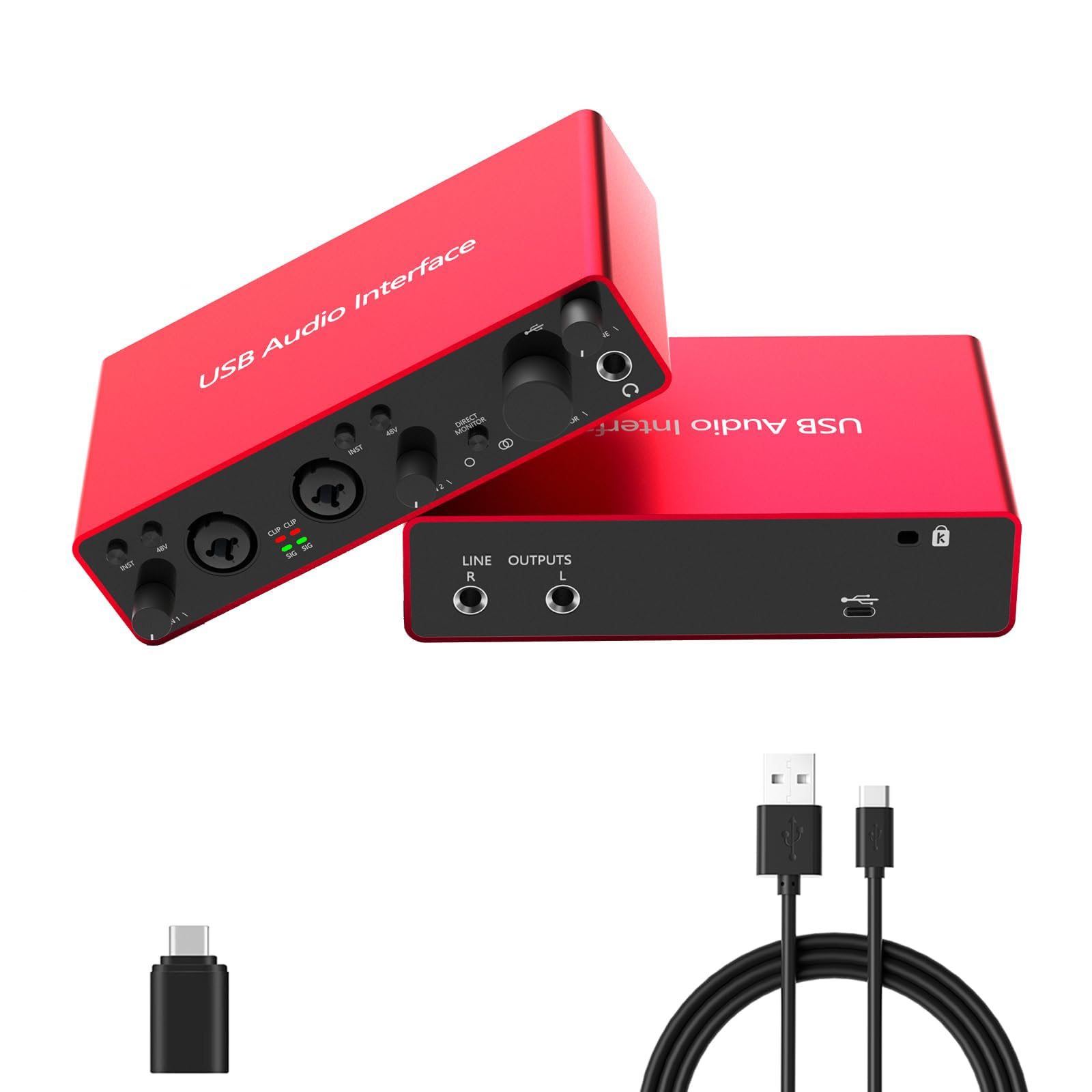 2i2 USB Audio Interface, 24Bit/192kHz Studio Recording, 48V