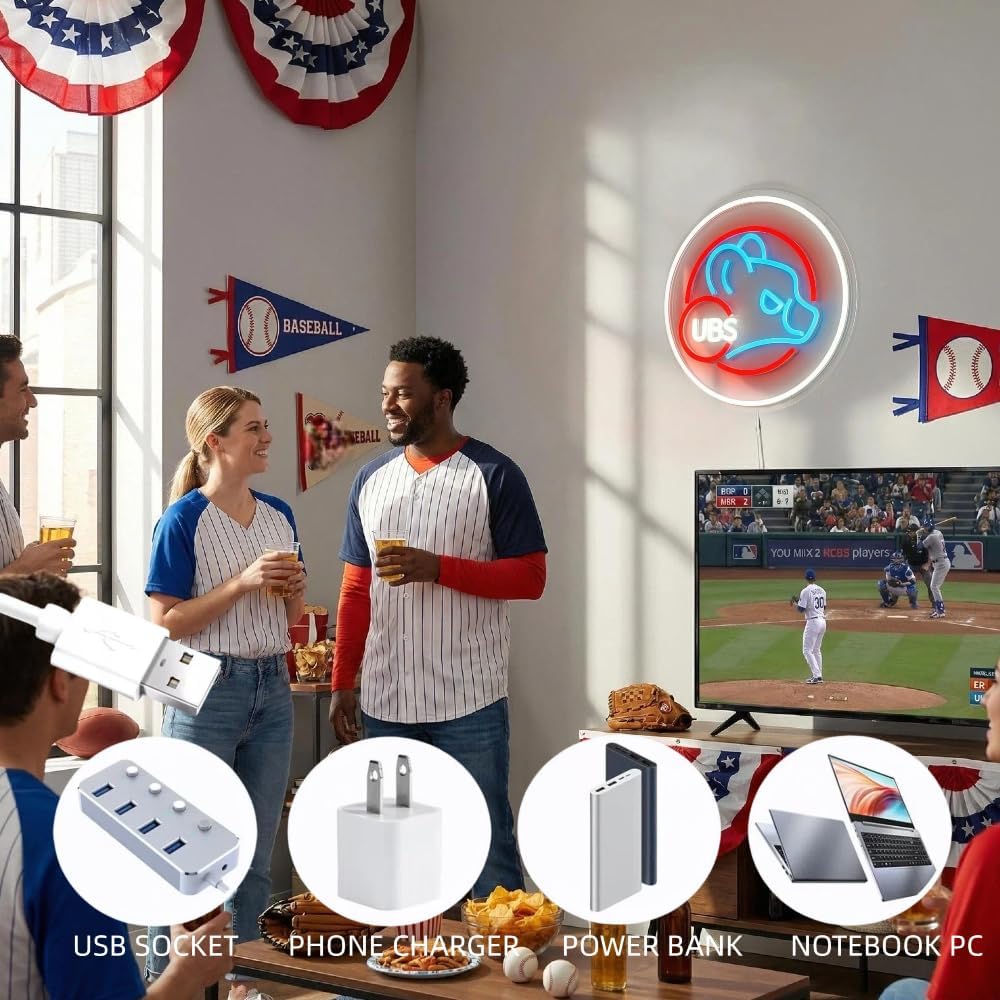 Baseball Neon Sign for Wall Decor Baseball LED Light Up Sign With Light Dimmable Switch, Decor for Man Cave Boys Room Neon Signs for Bar Club Basebal Gifts for Fans Men Teens