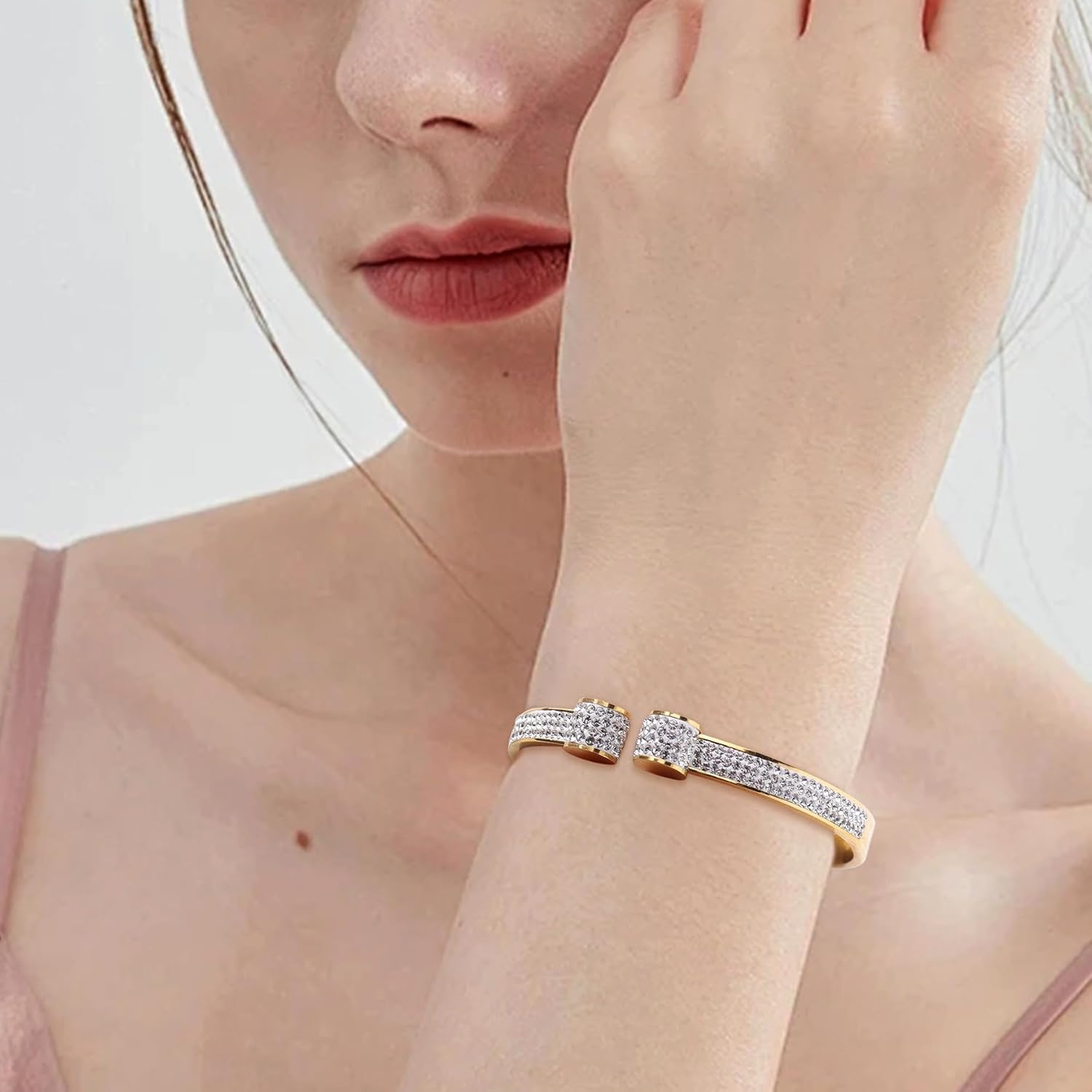 Cubic Zirconia Cuff Bangle Classic Bracelets for Woman, Sparkly Rhinestones Bangle - Image 2