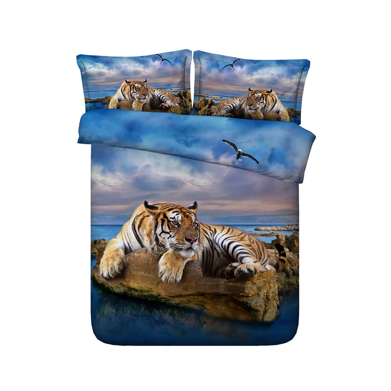 Parure de lit tiger galaxie 3D King size avec zip anti-glisse et microfibre anti-plis