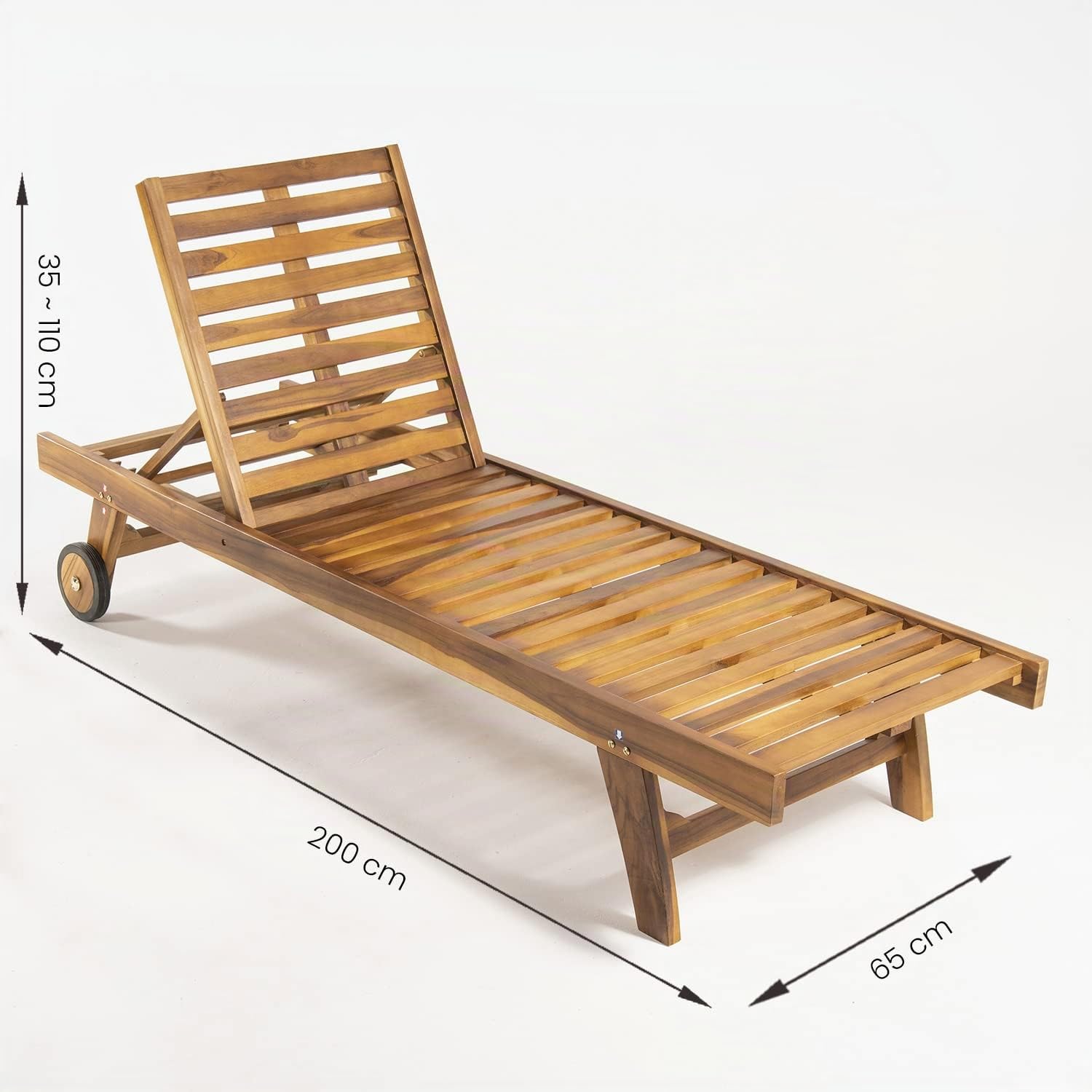 Pack 2 tumbonas para jardín con Ruedas, Reclinable, Madera Teca Grado A, Medidas 65x200x35 cm, Tratamiento al Agua aplicado, Hamacas de Piscina, Tumbona de jardín de teka