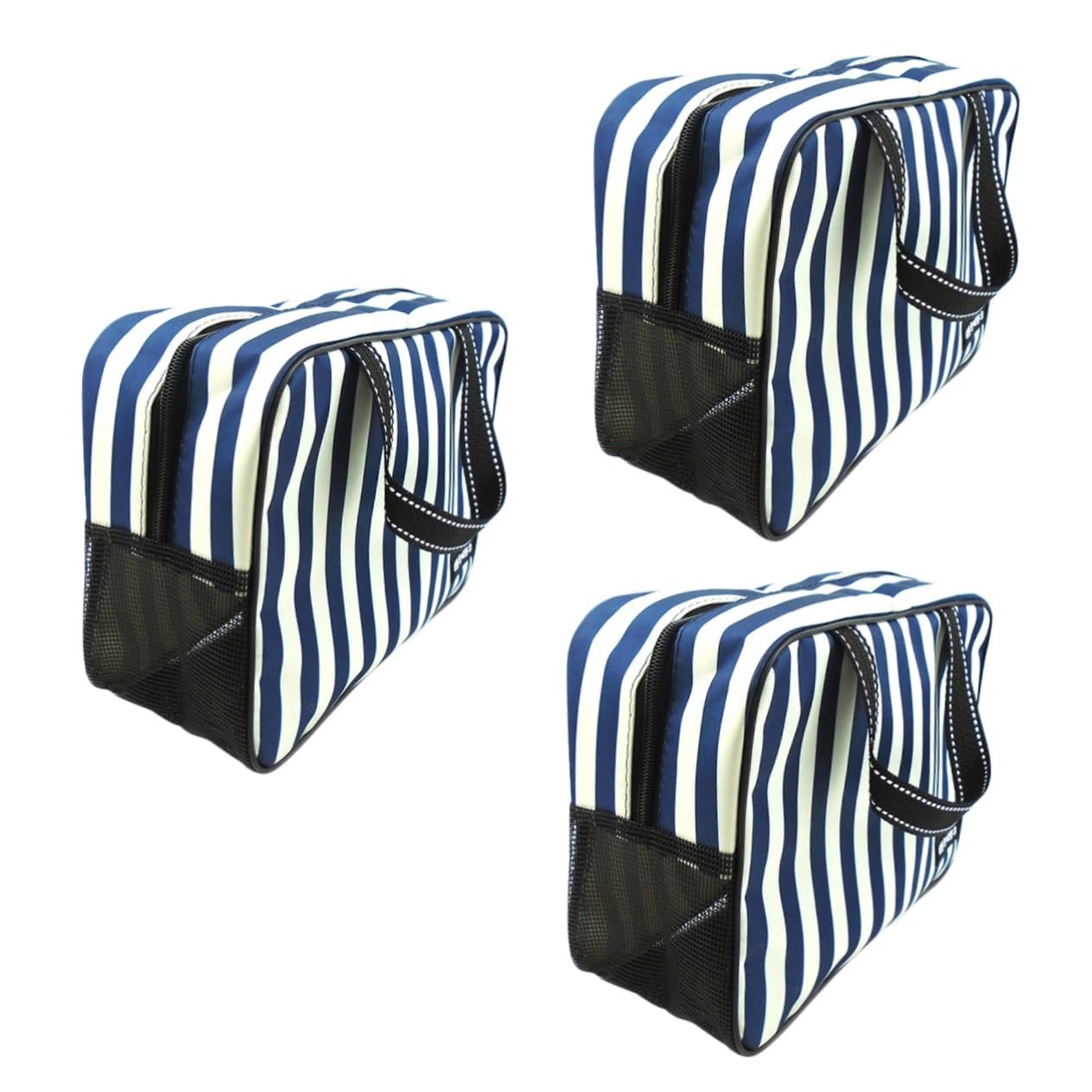 TOPBATHY 3pezzi Borsa Da Strisce Blu e Bianche Capacità Borsa Cosmetica Portatile Accessorio Per Bagno e Viaggi