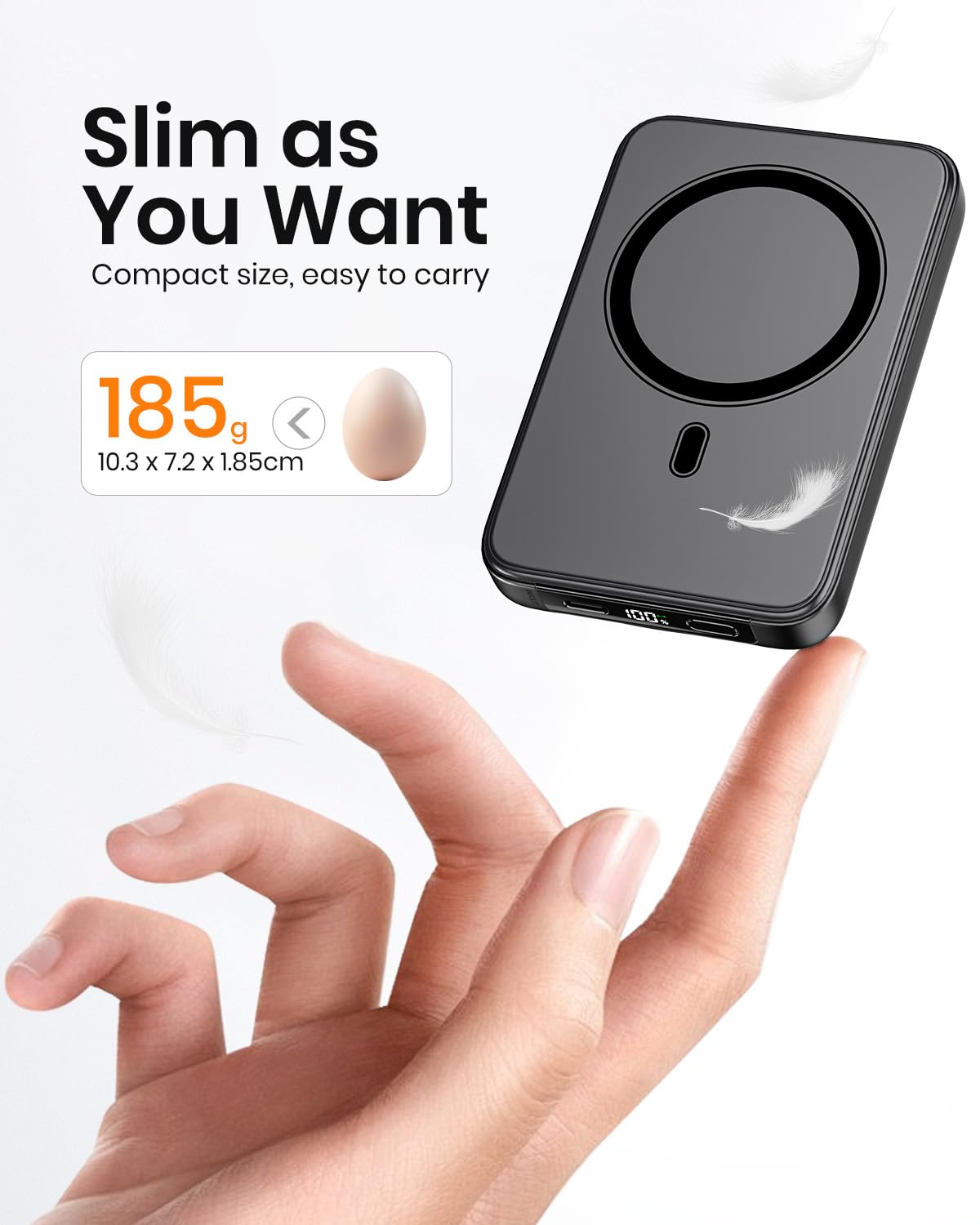 A ADDTOP - Magnetyczny powerbank 10 000 mAh – PD 20 W szybkie ładowanie powerbank z USB-C In&Out, Slim Wireless Charger, zewnętrzne akumulatory do telefonów komórkowych z wyświetlaczem LED do iPhone