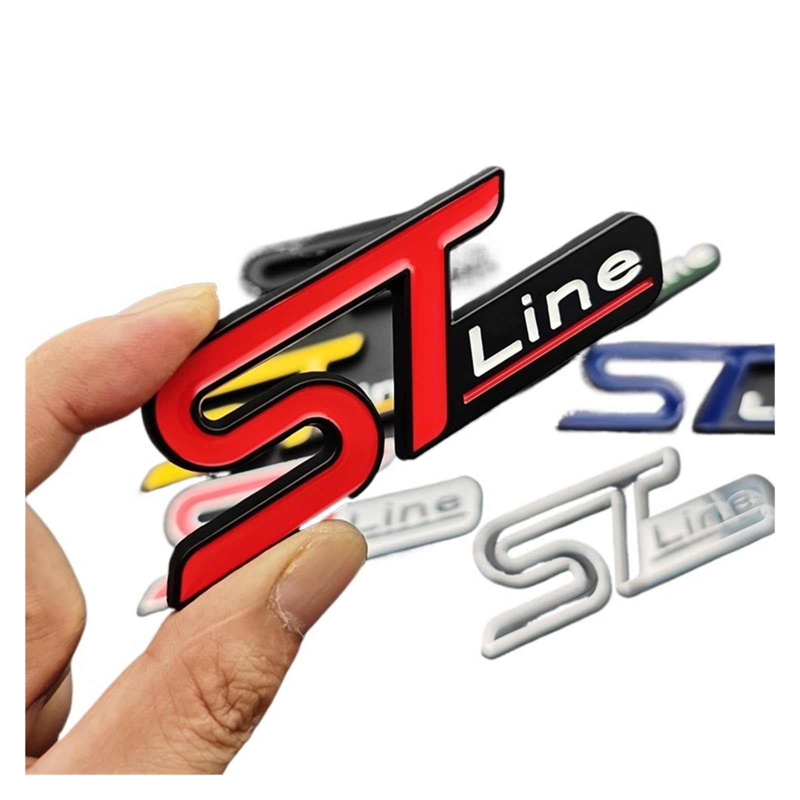Adesivo 3D ST Line In Metallo Per Griglia Auto – Emblema Distintivo Personalizzato, Dimensioni 80x27 Mm, Antintemperie, Facile Da Applicare (Rosso Argento)