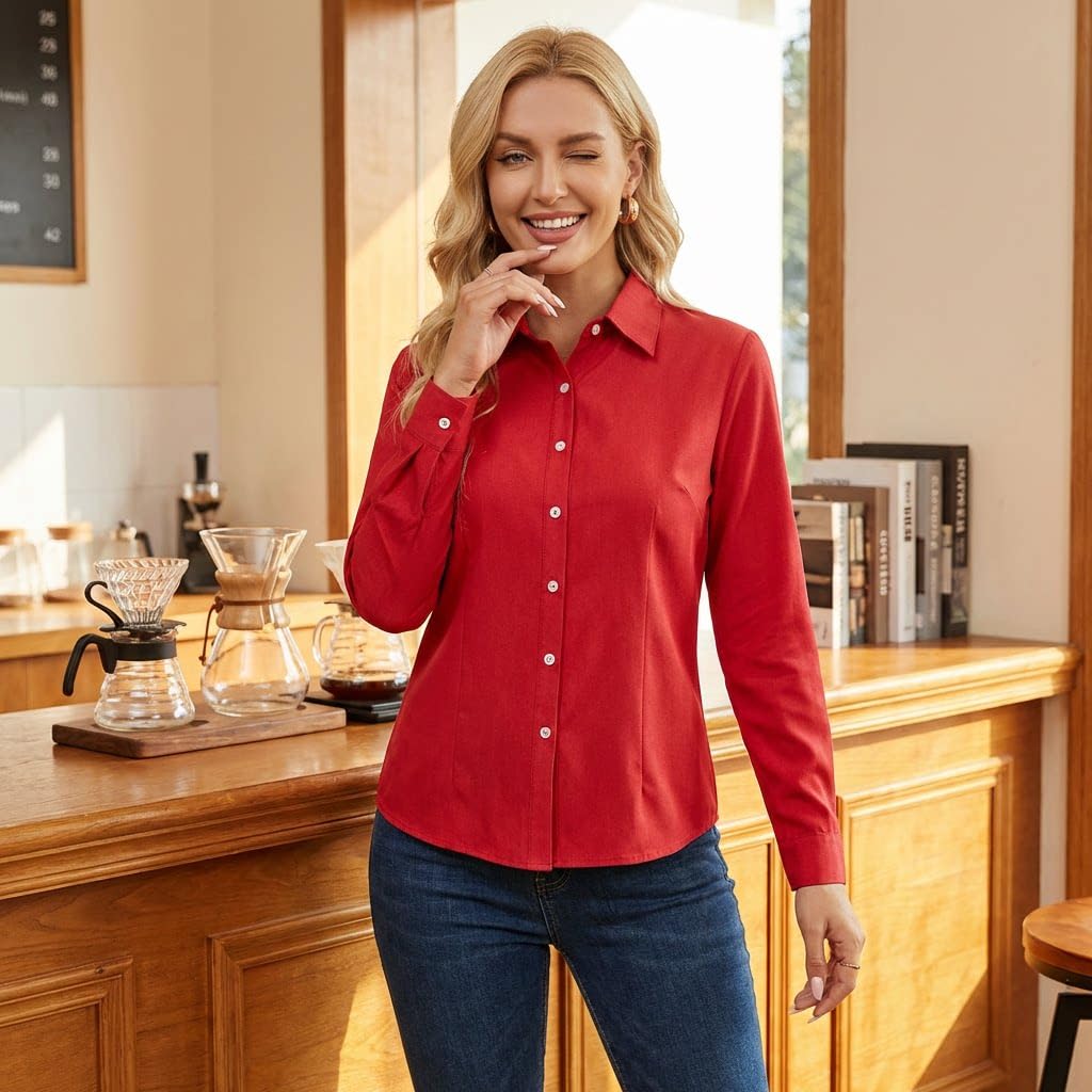 Camicia Donna,Camicia da Donna Ampia, Tinta Unita, Casual, Maniche Lunghe, Colletto Classico, Top Elegante e Raffinato per Donna.