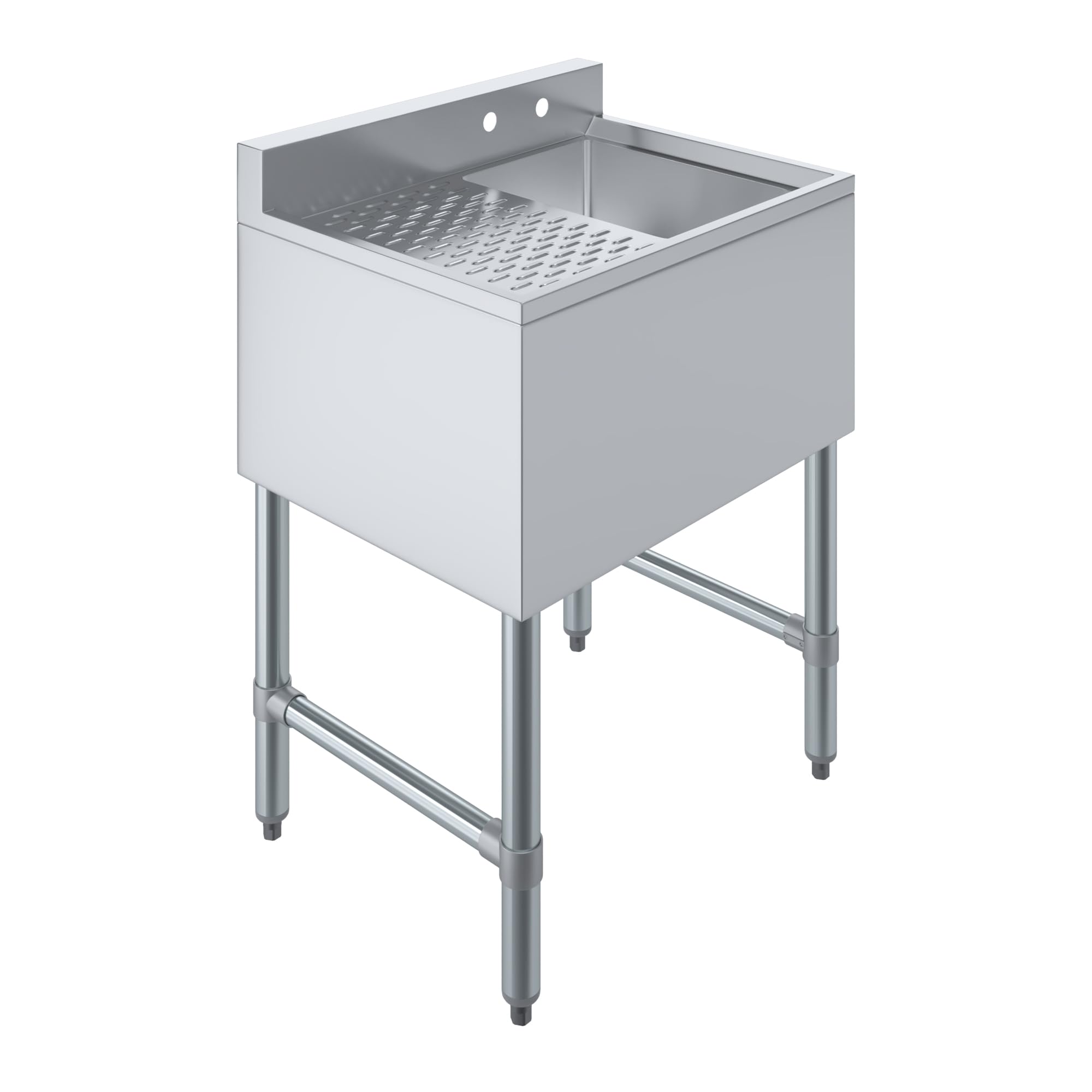 AmGood 24 in. x 19 in. 1-Compartment Underbar Bar Sink with a 12 in. Left Drainboard, No Faucet - 10 in. x 14 in. x 10 in. Bowls, 18-Gauge 304 Stainless Steel, NSF Certified