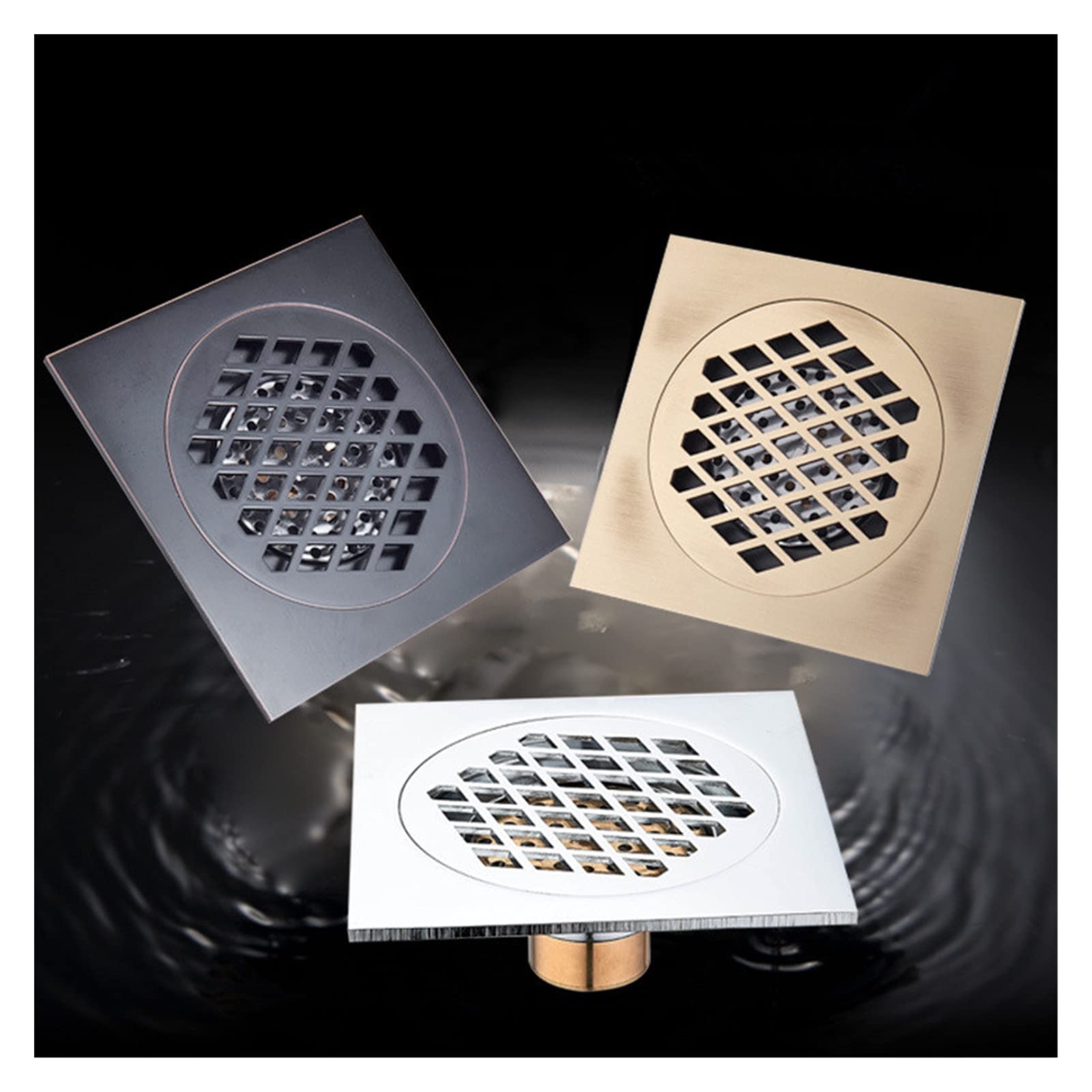 Desagüe Ducha,Sumidero Ducha,Drenaje de Piso Drenaje de piso Negro 15 × 15 cm Drenajes cuadrados de baño de batas de baño Material de construcción Filtración Desodorización Ducha Drenaje Hardware(2)
