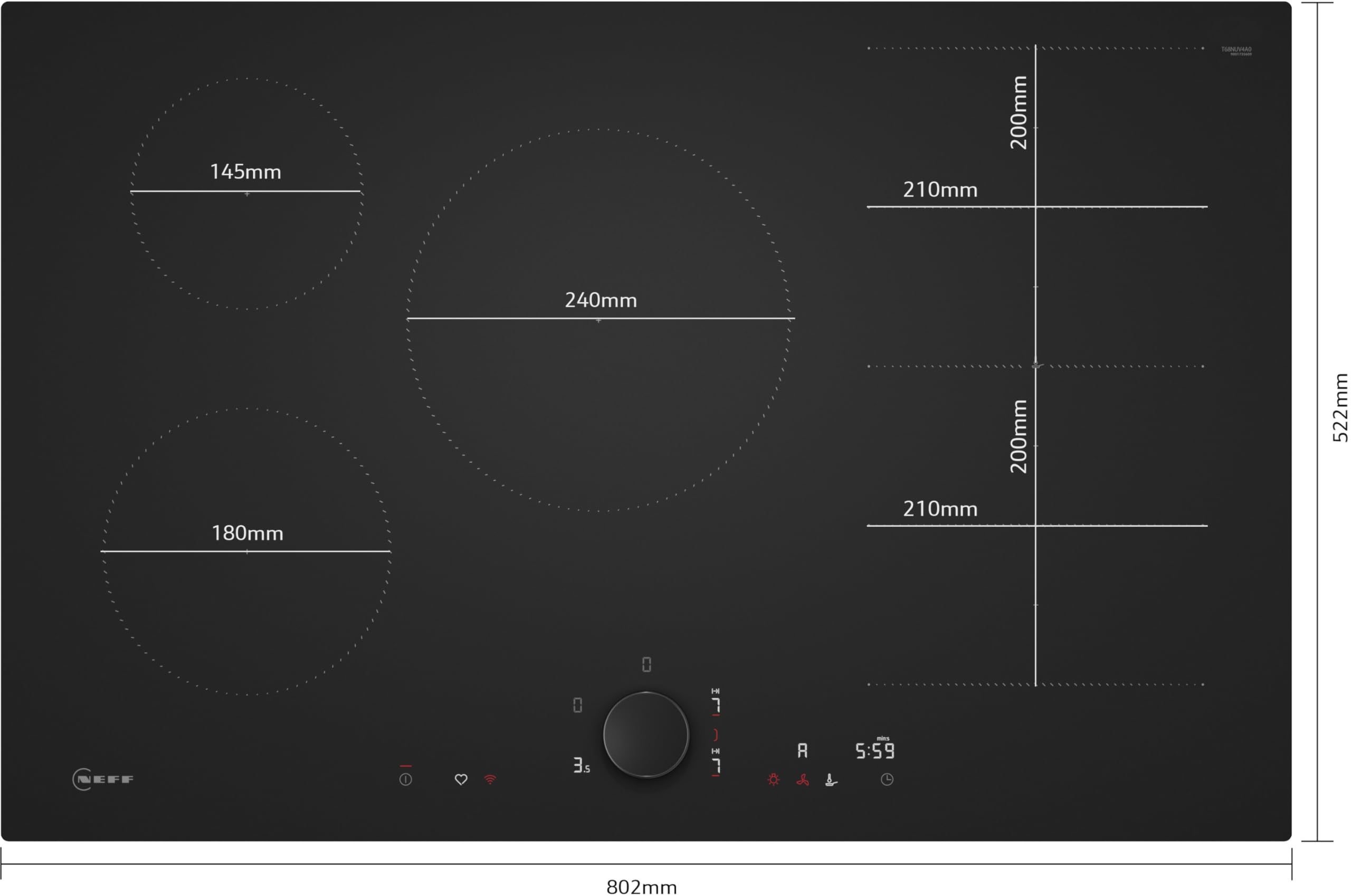 N 90 T68NUV4A0 Plaque à induction, 80 cm, noir mat, pose sans cadre,