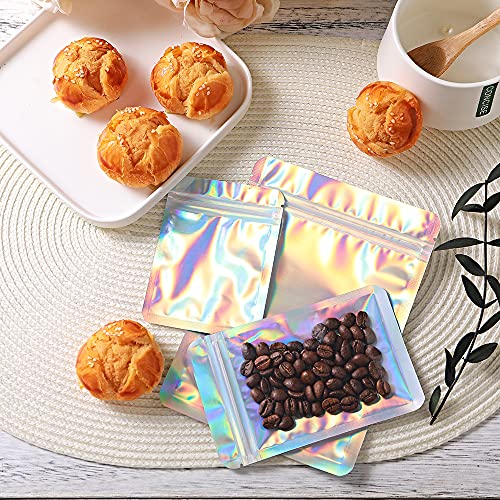 Yhjz 100 Pcs Holographic Bags, 3 X 4" Resealable Smell Proof Bags Resealable Bags For Packaging Ziplock Pouches Bags For Lip Gloss Packaging Mylar Bags For Party Favor Food Storage (3X4 Inch) #TOP7