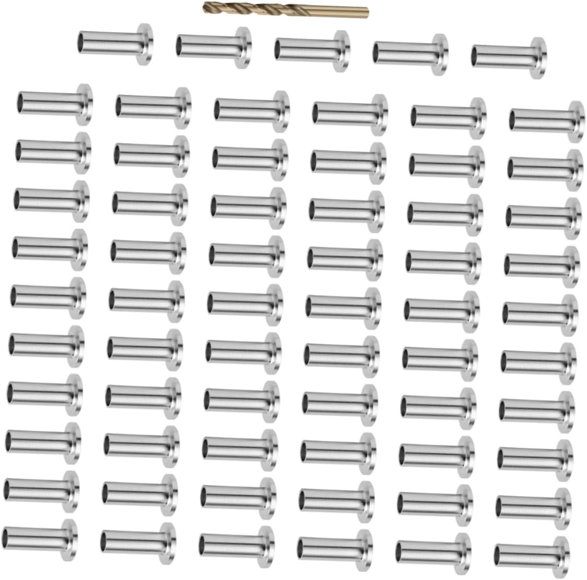 65Pcs Stainless Steel Balustrade Cable Protector Sleeve with Drill Bit Durable Wire Protector for Deck Railing Outdoor Indoor Use Prevents Cable Damage Vibration