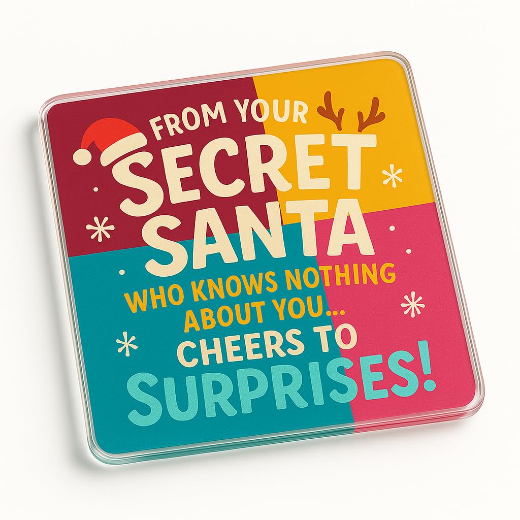The Plum Penguin Surprise Cheers Acrylic Coaster Gift With Festive Typography Design - Christmas Secret Santa Present