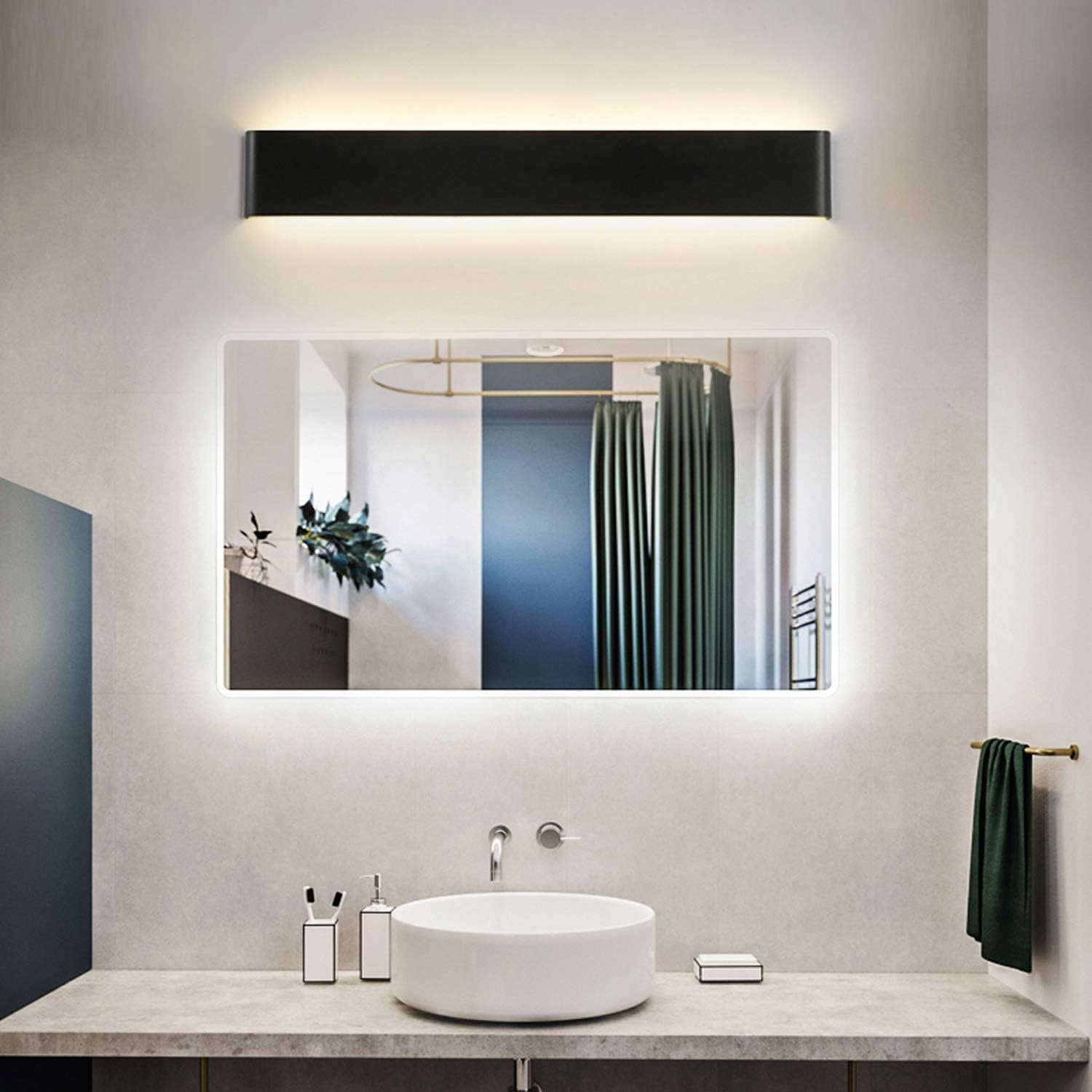 20W LED Bathroom Vanity Lighting Fixture 24 Inch 3000K Warm White Modern Up and Down Lamps Fixture Indoor for Bedroom Hallway Living Room Not Dimmable Black