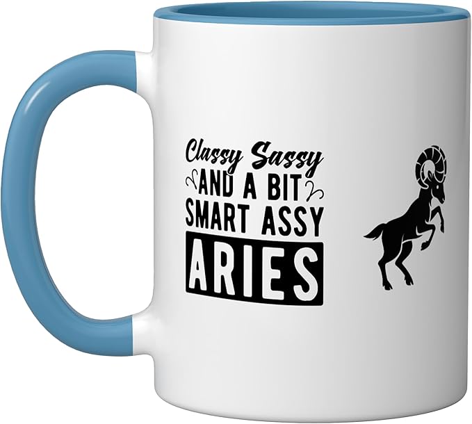Aries Classy Sassy Horoscope Astrology Zodiac Sign Ceramic Mug, Blue/White
