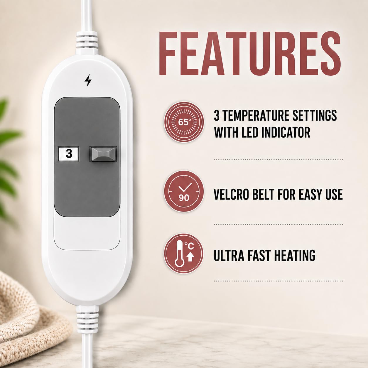 Medirelief Electric Heating Pad for Back Pain Relief | Orthopaedic Heating Belt for Neck, Shoulder, Knee & Muscle Pain | 3 Heat Settings | Fast & Even Heating | Soft Fabric | Overheat Protection ISO 13485 Certified (ROSE GOLD) 2