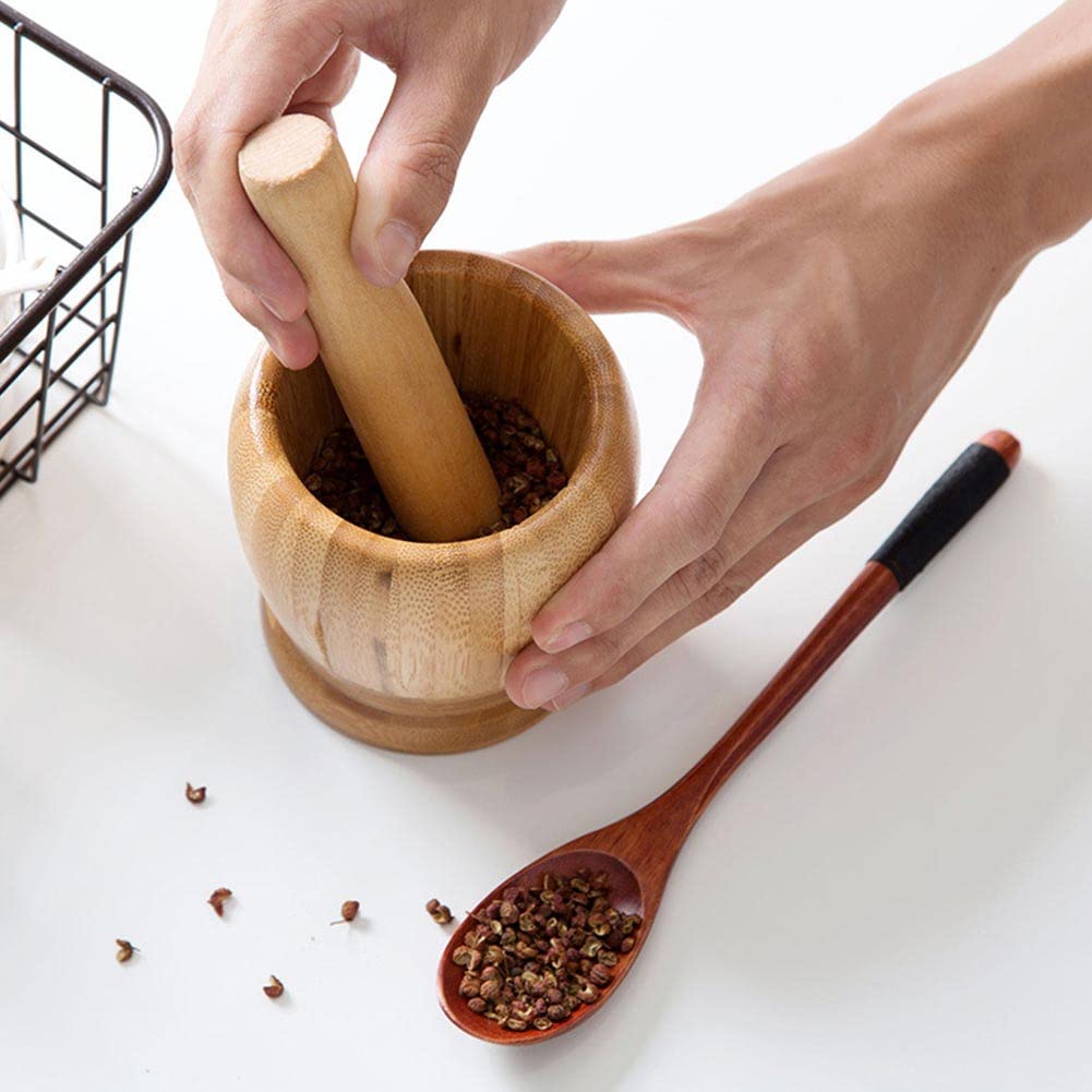 Jauhmui Mortaio e Pestello in Legno Grande per Spezie Aglio Utensili Cucina