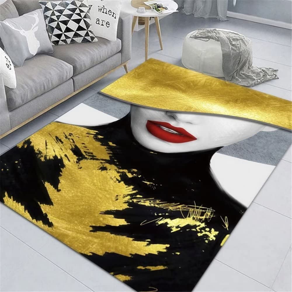 Tapis jaune 180x280cm pour cuisine et salon au motif femme simple