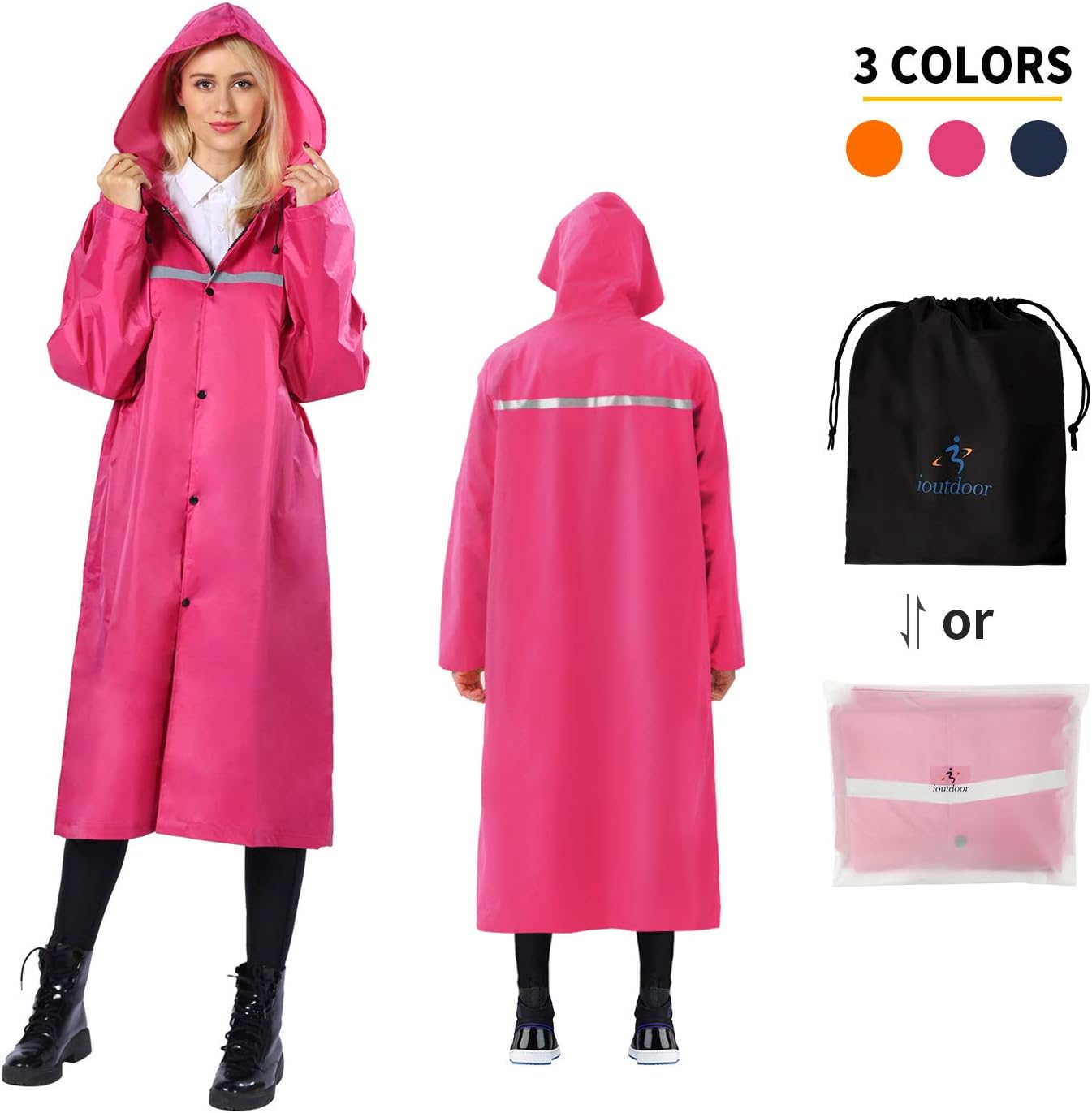 Hooded Rain Coat Rain Jacket for Adults Waterproof Reusable Packable Rain Poncho