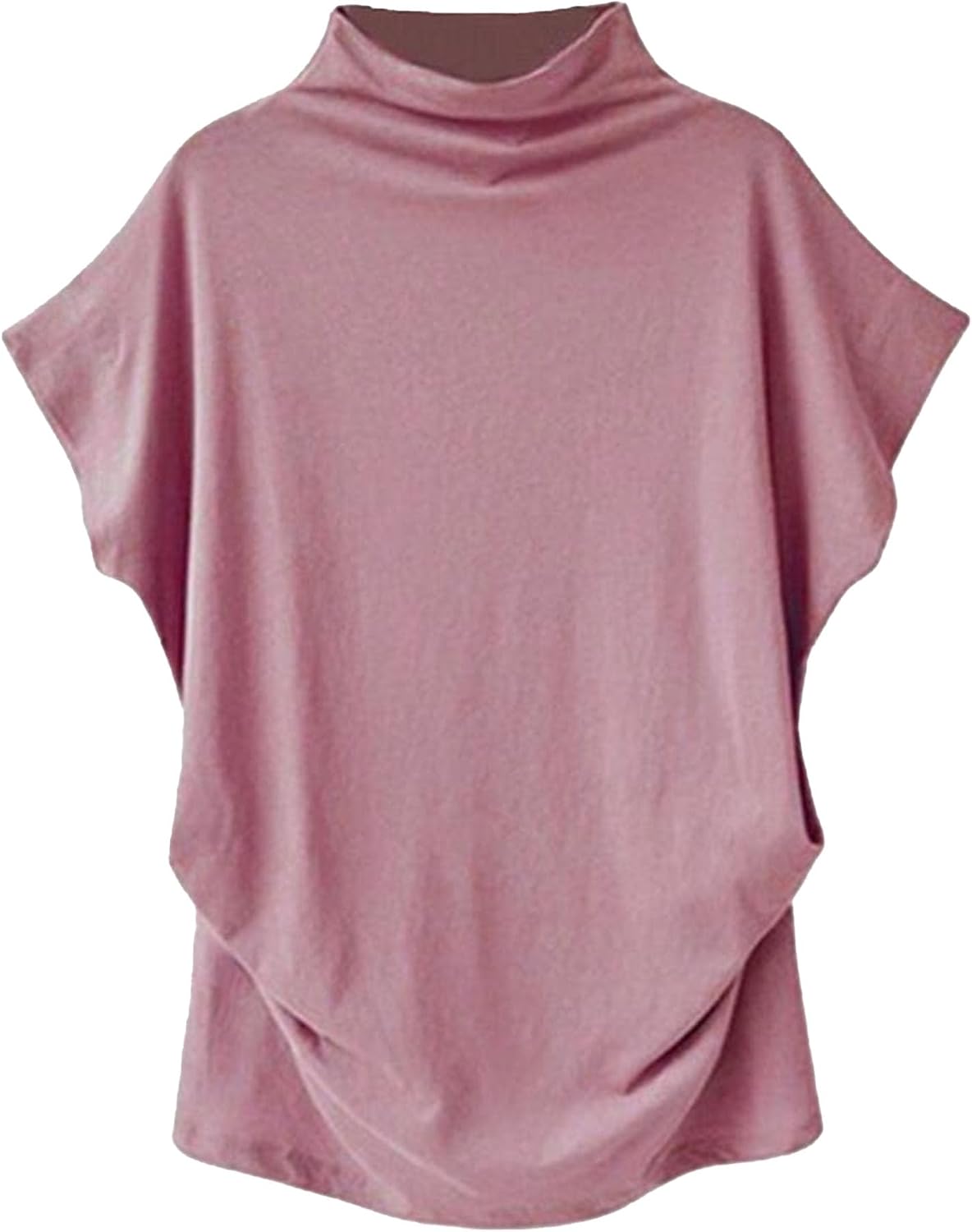 Women's Mock Neck Ruffle Sleeve T Shirts Turtleneck Summer Casual Dressy Tee Cute Solid Blouse Shirt Pullover Top