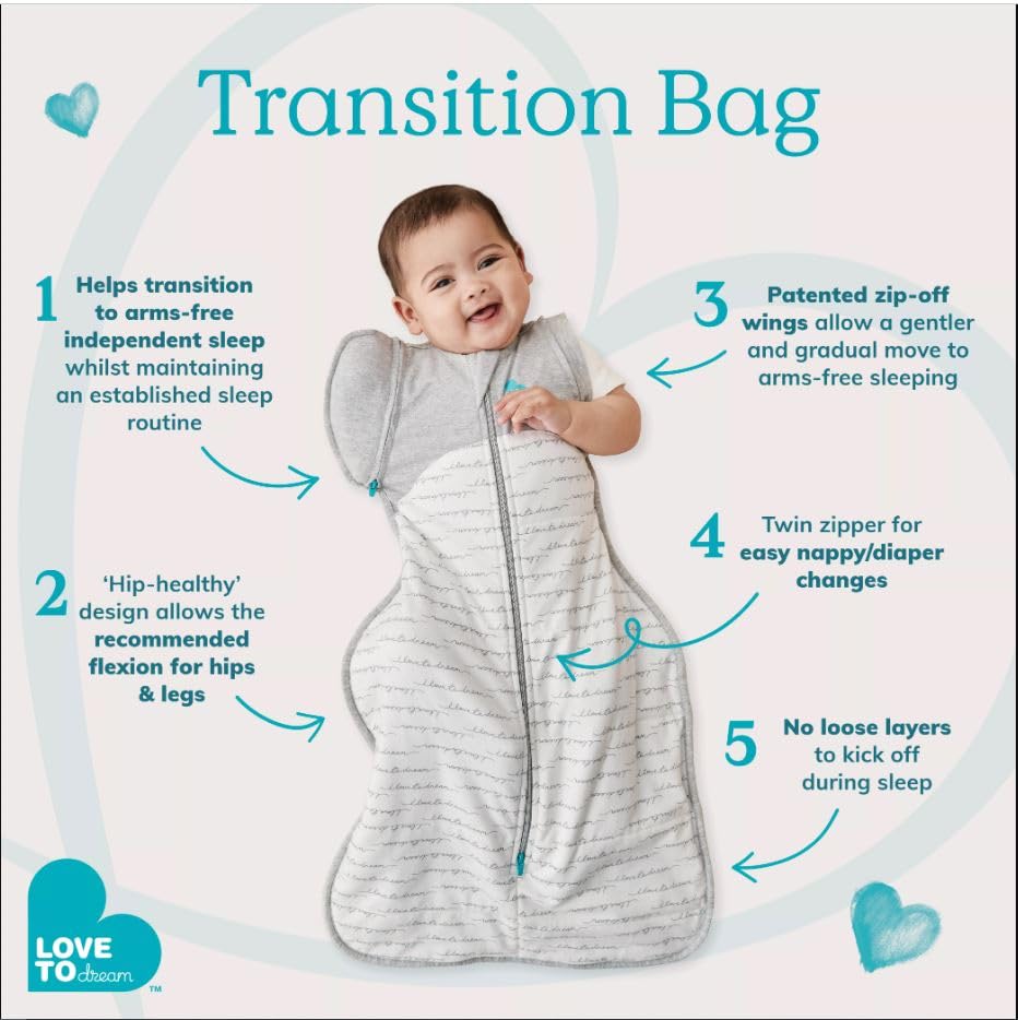 Image of Love to Dream Swaddle Up Transition Swaddle, Patented Zip-Off Wings, Gently Help Baby Transition from Being Swaddled to Arms Free When Showing Signs of Rolling, 1.0 TOG, 13-19 lbs, White