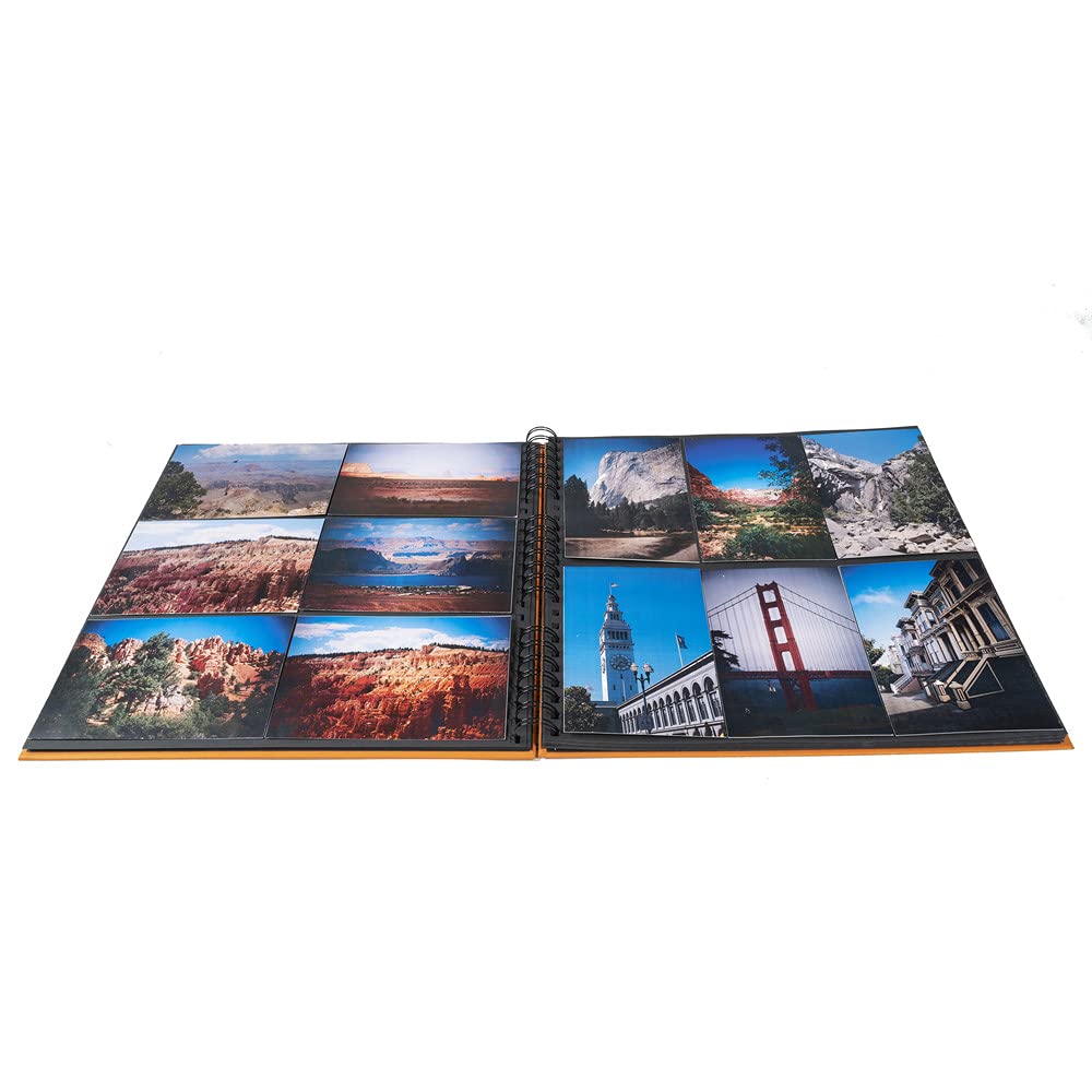 Exacompta 15117E MILANO Spiral-Fotoalbum 360 Fotos 60 schwarze Seiten Format 32 x 32 cm Einband aus orangefarbenem Papier mit Textileffekt Fenster zur individuellen Gestaltung FSC® zertifiziert