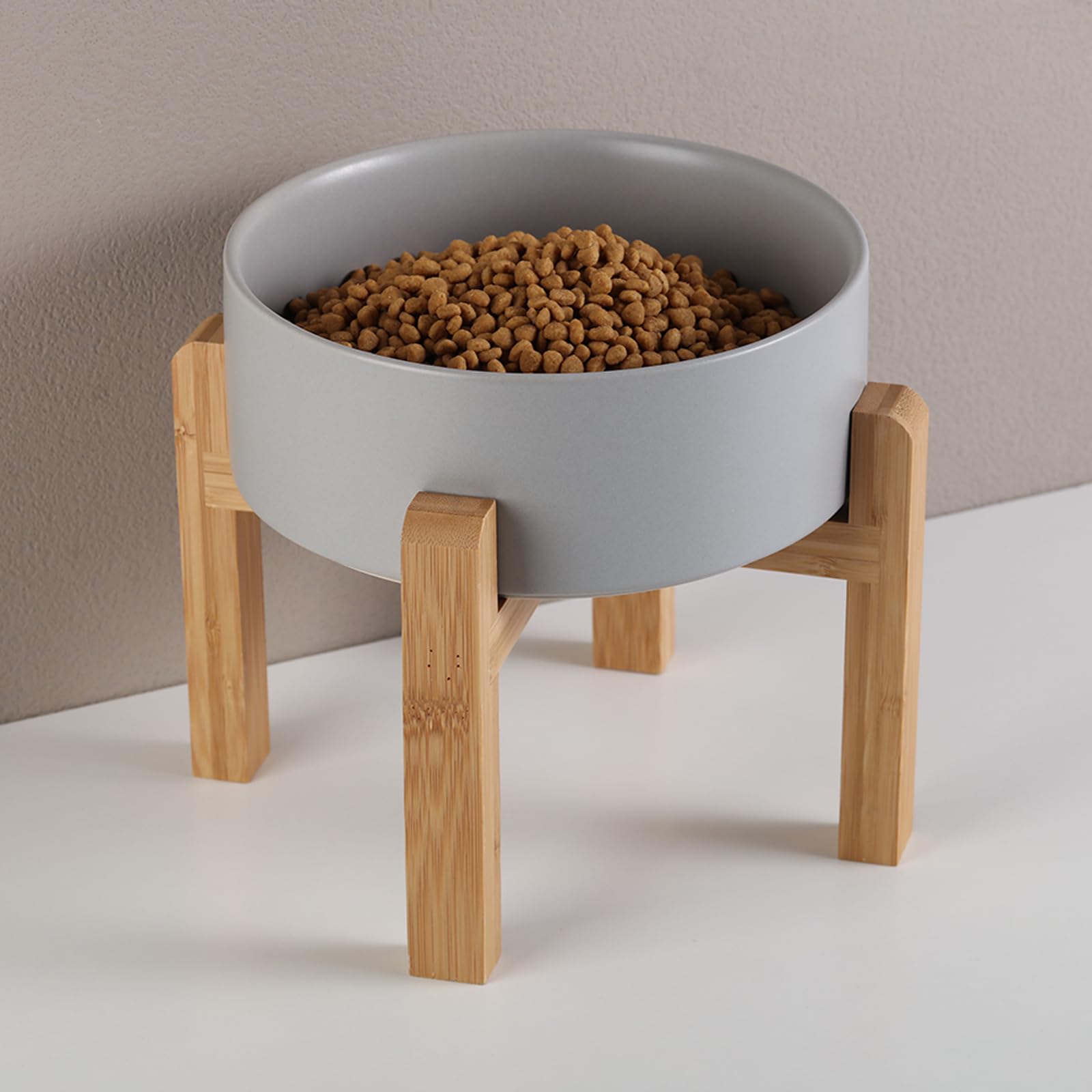 Keramik-Hundenapf für mittelgroße und große Rassen, Hundefutter, Wassernapf mit Ständer, 15,2 cm, rutschfest, schwer, 3,6 Tassen, Grau
