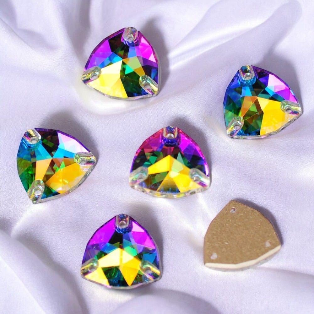 3272 Fat Triangle Sew-On Glass Crystal Rhinestones | Sewing Stones for Clothes, Dresses & Shoes - (Color: Ab/Size: 22Mm 8Pcs)