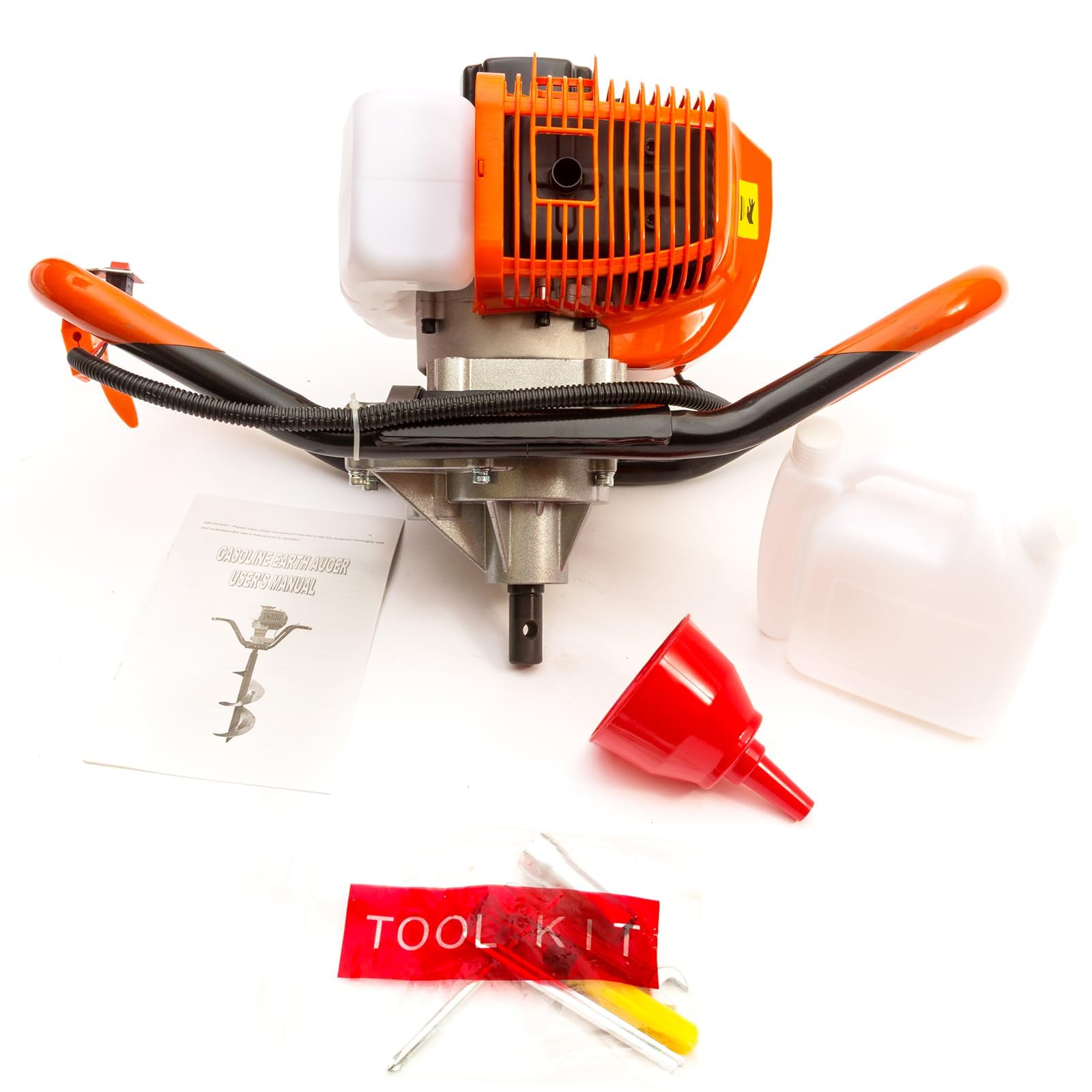 Petrolscooter Orange Earth Auger 52Cc Petrol 2 Stroke Engine Post Hole Borer Digger & Choice Of 4 Drill Bits Attachments 100Mm / 150Mm / 200Mm / 300Mm For Planting Digging (52Cc Auger Engine)