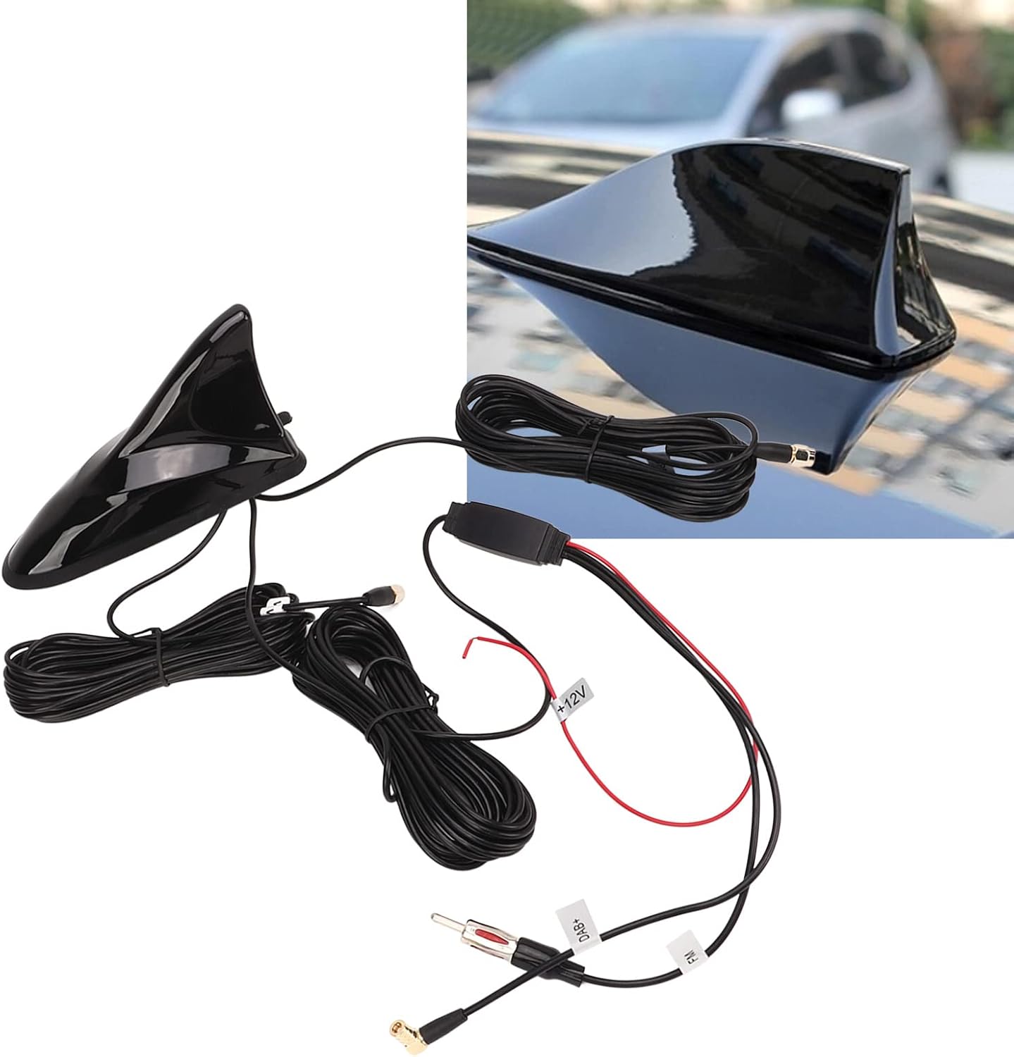 Car Radio FM Wireless Car Antenna 12V Shark Fin Antenna DAB FM WiFi High Sensitivity 5m Cable Length Universal Radio Aerial Antenna