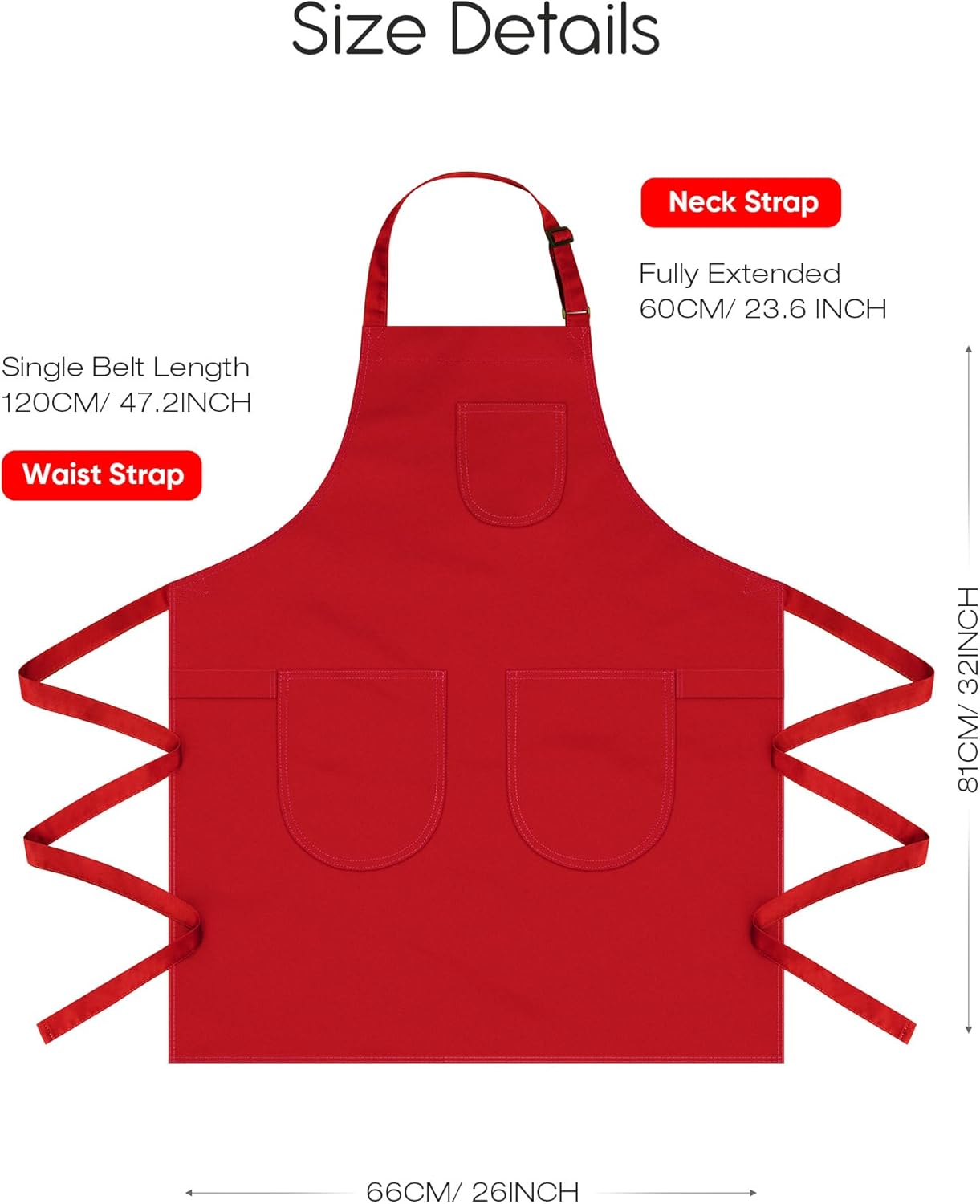 Unisex Apron with Pockets for Cooking, Salon & Art - 100% Cotton Adult Kitchen, Chef, Stylist Apron (Red) - Image 2