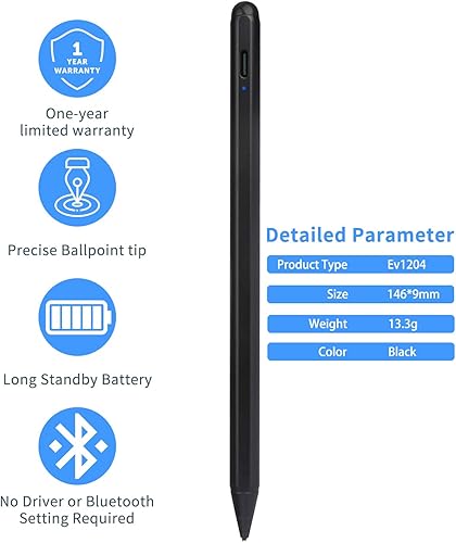 Miniatura 3 de EVACH - Lápiz digital capacitivo de alta sensibilidad con punta ultrafina de 0.069 pulgadas, para Tienda Kindle Fire 10, color negro