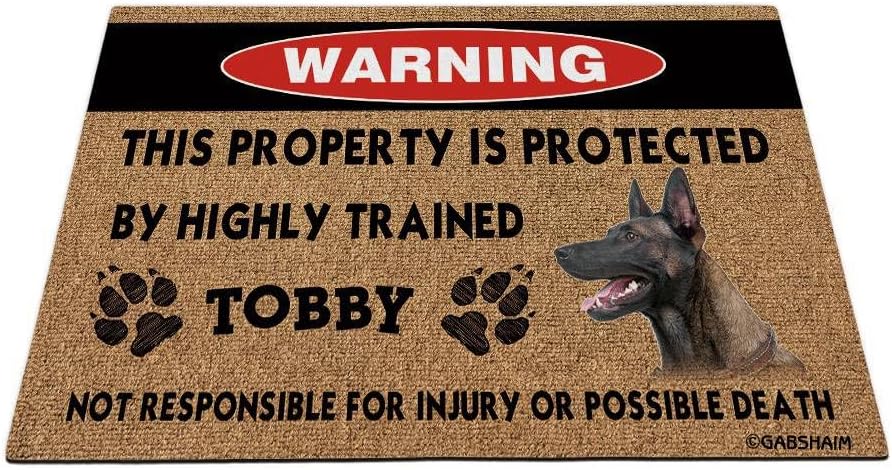 Funny Belgian Malinois Welcome Door Mat This Property is Protected by Highly Trained Dog Doormat Custom Warning Floor Mat for Dog Lover 27.5"x17.7"