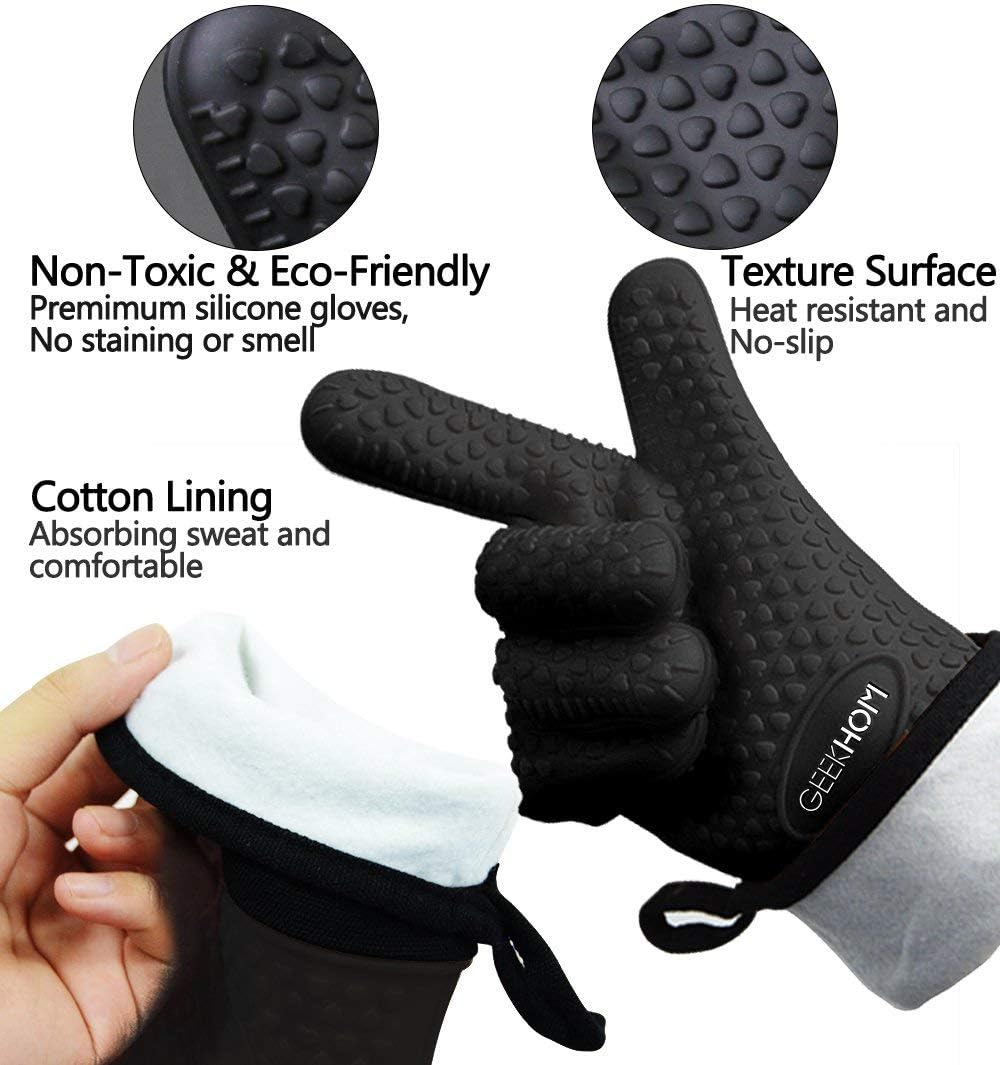GEEKHOM Grilling Gloves, Heat Resistant Gloves BBQ Kitchen Silicone Oven Mitts & Aramid Grilling Gloves 1472℉ Heat Resistant : Patio, Lawn & Garden