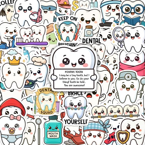 BEATRI Dental Tooth Stickers 50Pcs Waterproof Vinyl Positive Tooth Decor