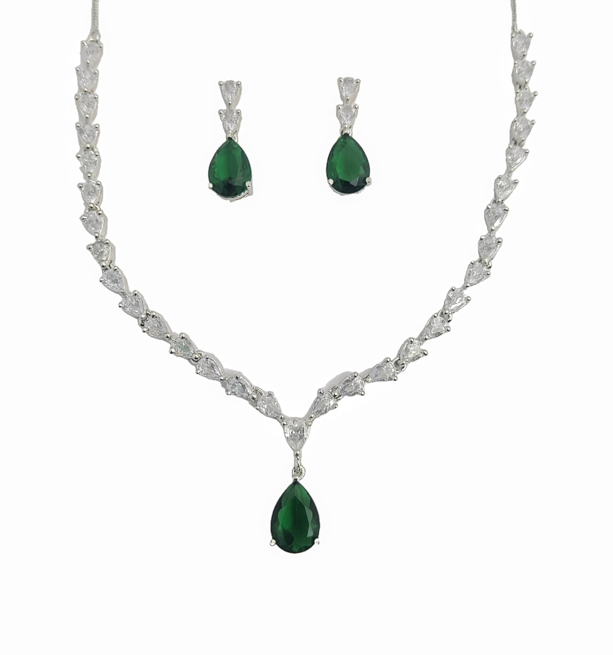 Sparkling Elegance: Exquisite American Diamond Drop Necklace Set for Women and Girls - Stunning Jewelry Set for Special Occasions and Everyday Glam (Emerald Green) (B0CSLCPNB1) Amazon Price History, Amazon Price Tracker