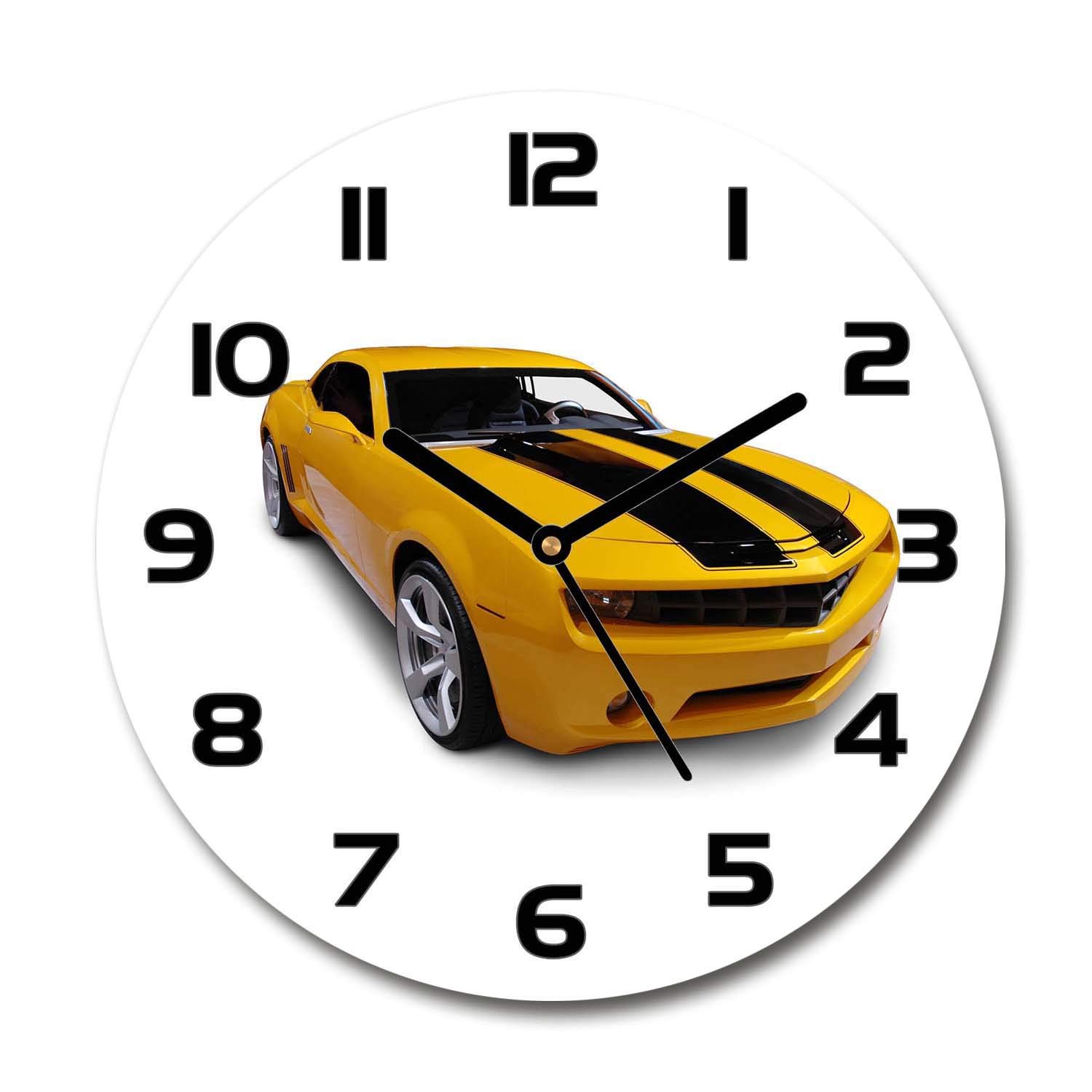 Horloge en verre 60x60cm Tulup avec impression de voiture de sport noire