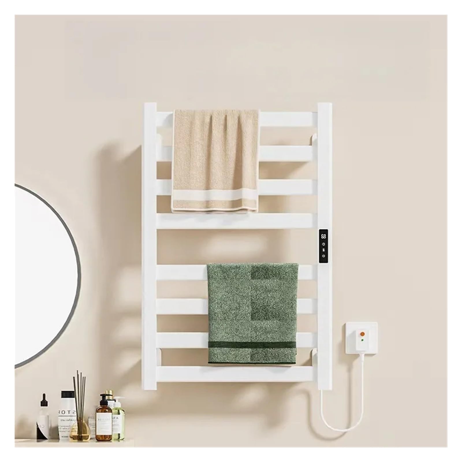 Portasciugamani elettrico in alluminio, barra riscaldata touch impermeabile | Portasciugamani bianco da parete con ripiani multilivello e riscaldamento a temperatura costante(Right,EU)
