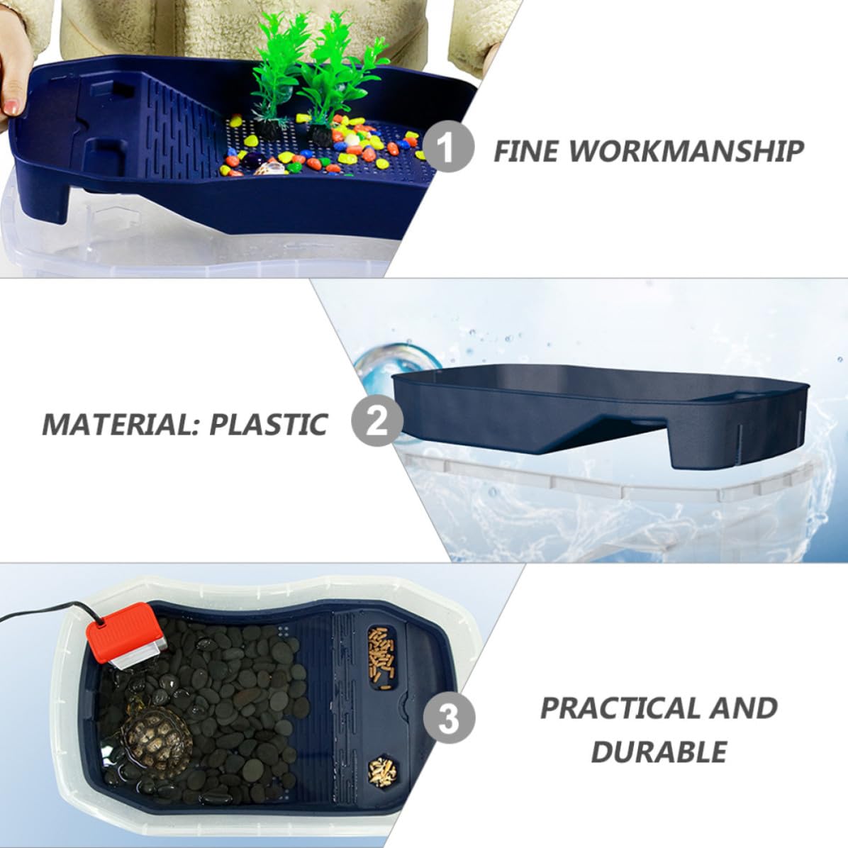 Ciieeo Terrario Piattaforma Doppia in Plastica Blu per Tartarughe per Prendere Sole e Area di Alimentazione Resistente a Rotture e Usura, per Tartarughe Terrestri