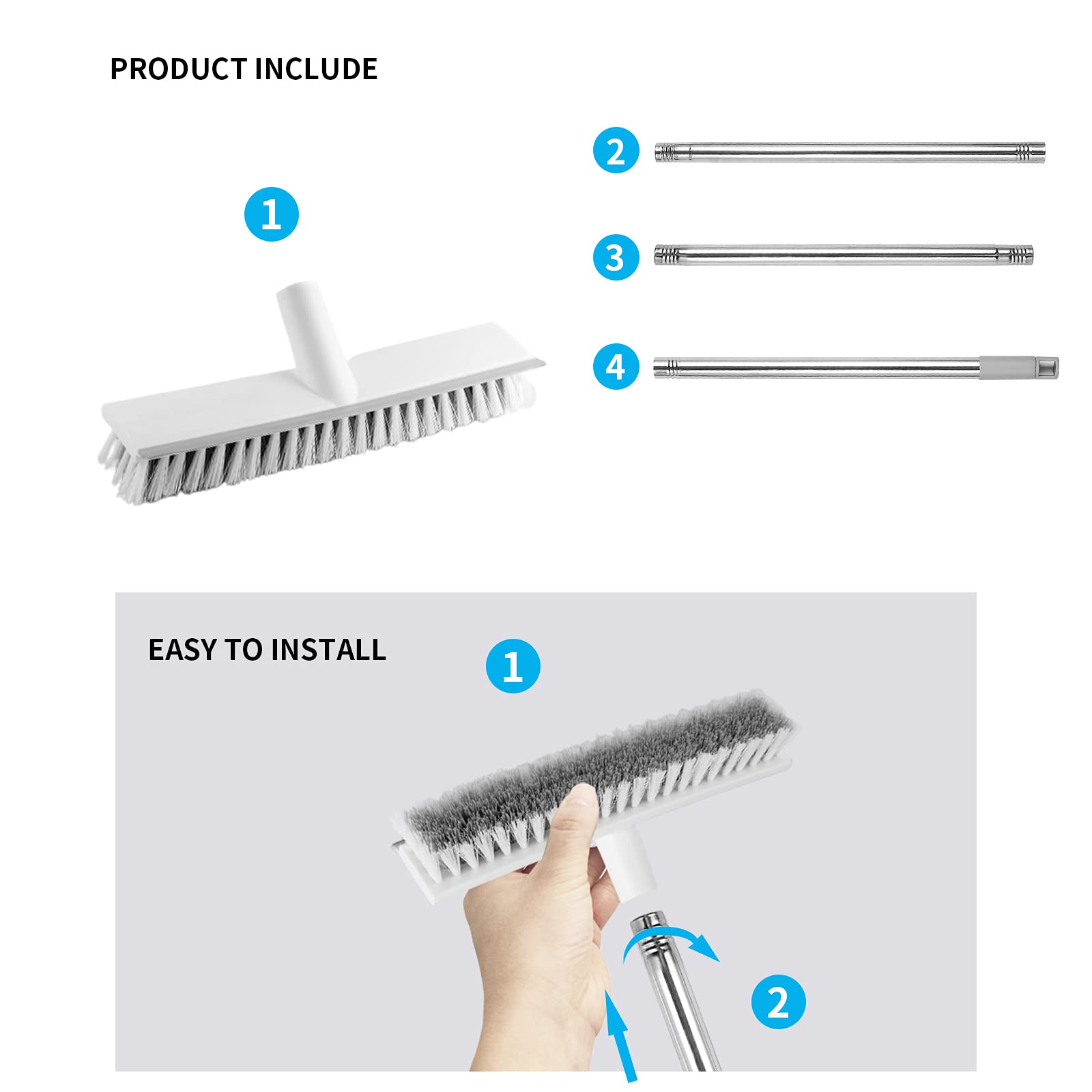 Brosse De Nettoyage à Long Manche – Tête 20 Cm En Acier Inoxydable – Pour Décapage Mousse Et Saletés Tenaces – Idéale Sols, Joints, Façades - 2