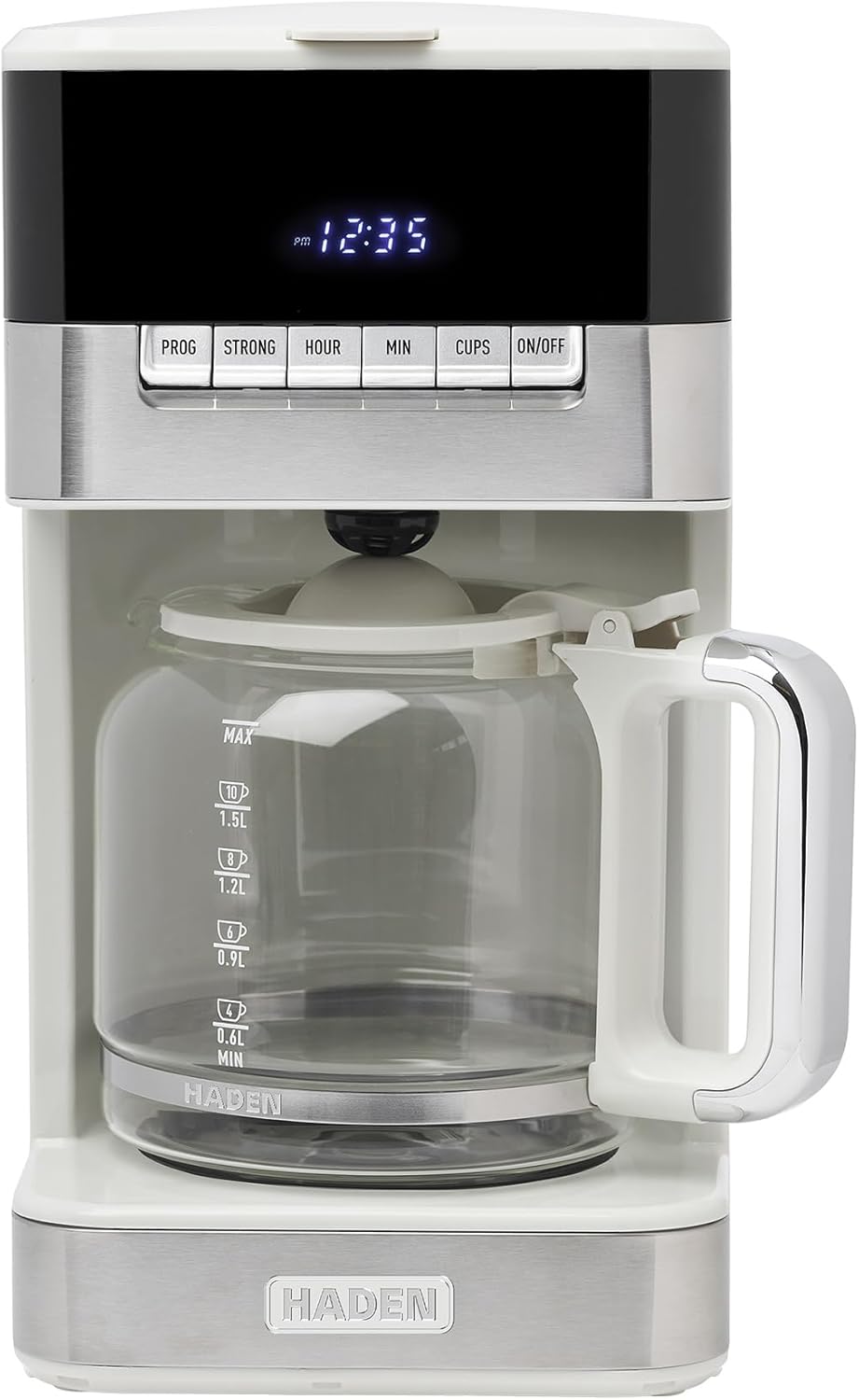 HADEN Quintessential 12 Cup Coffee Maker with120 Minute Keep Warm, Delay Brew, Adjustable Strength, Programmable Clock, and Anti Drip, Ivory/Chrome