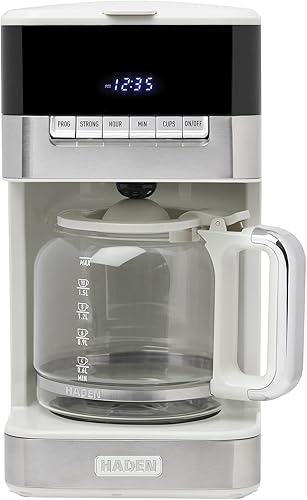 HADEN Quintessential - Cafetera de 12 tazas con 120 minutos para mantener el calor, retrasar la preparación, fuerza ajustable, reloj programable y