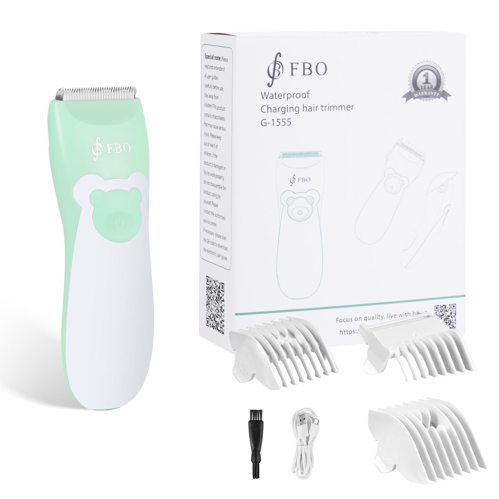FBO Bikini Trimmer & Adult Painless Electric Shaver,Baby Hair Clippers Kit,Infant Kids Multipurpose Hair Trimmer-Quiet,Cordless,Waterproof,Rechargeable,Sharp Durable,with Ceramic Blades,Green-image-26